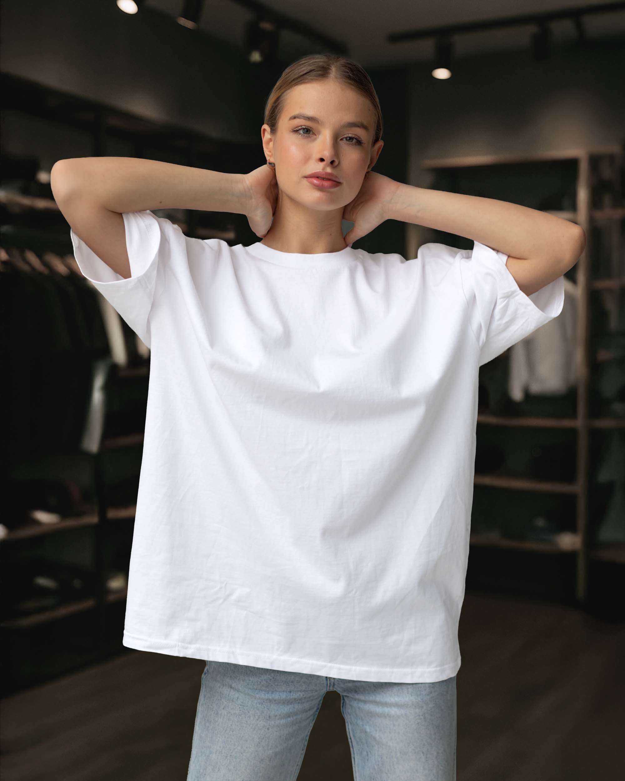 Basic Boxy Oversize Düz Unisex Tişört – Premium Kalite - Yüksek Gramaj %100 Pamuk - Beyaz