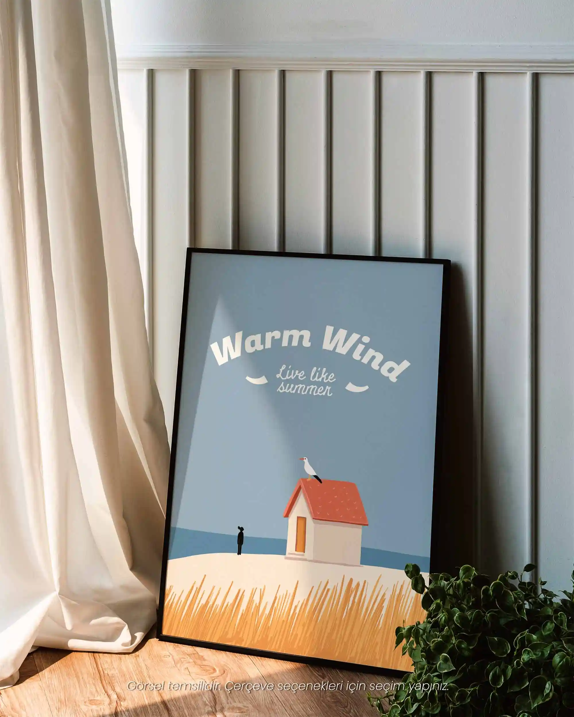 Warm Wind – Live Like Summer Tipografik Sahil Deniz Manzara Poster