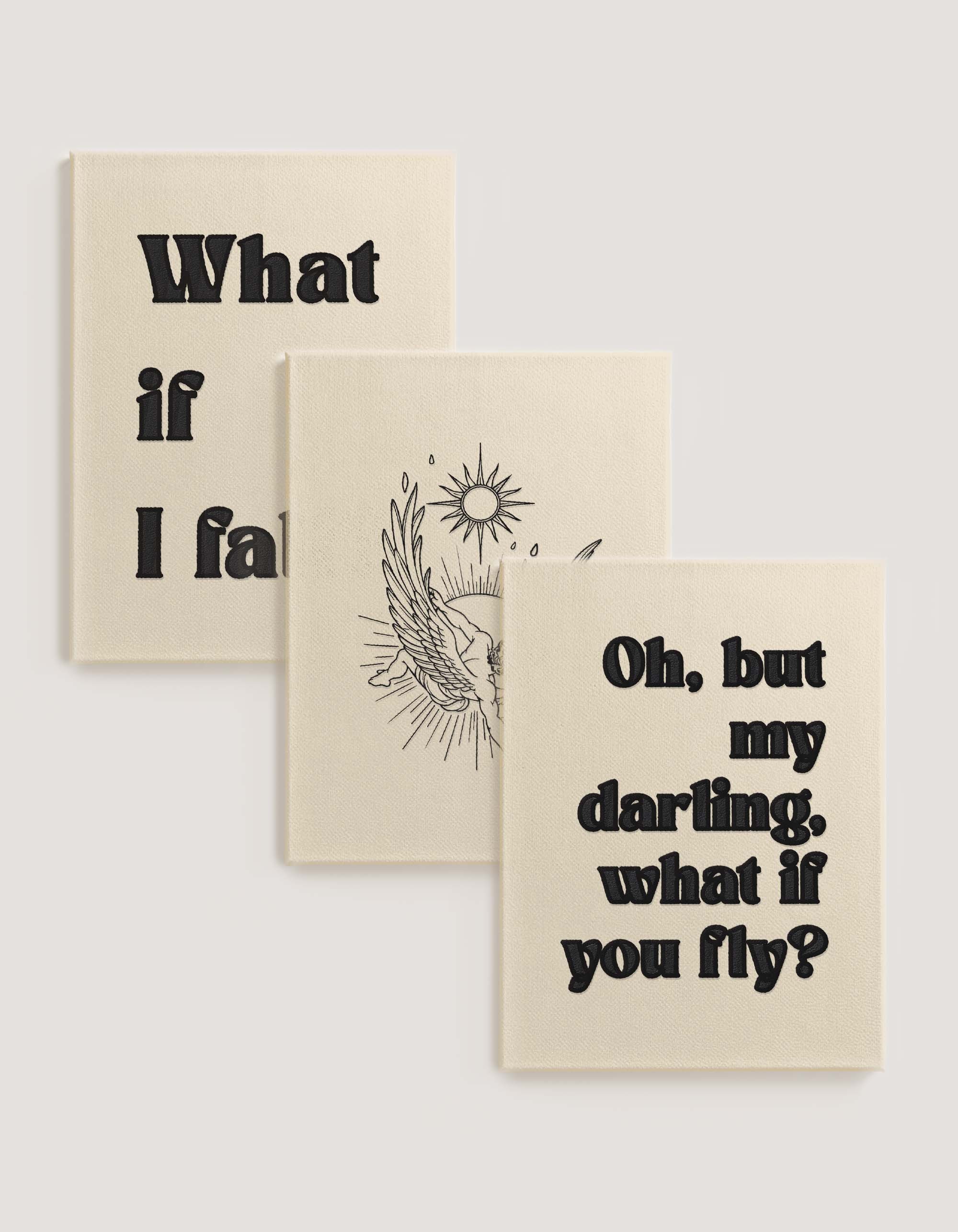 What If I Fall - İkarus Seti - 3’lü Nakışlı Mitolojik Kanvas Tablo 30x40 cm