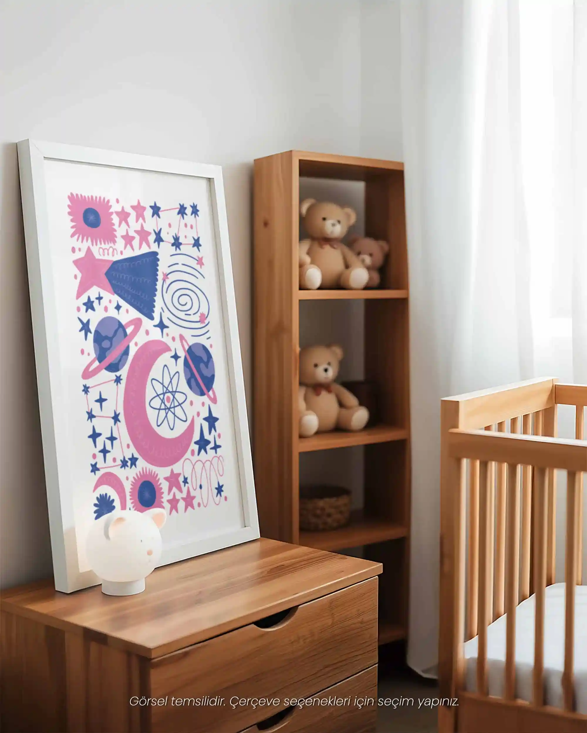 Ay, Yıldızlar ve Gezegenler - Modern Uzay Temalı Çocuk Odası Poster
