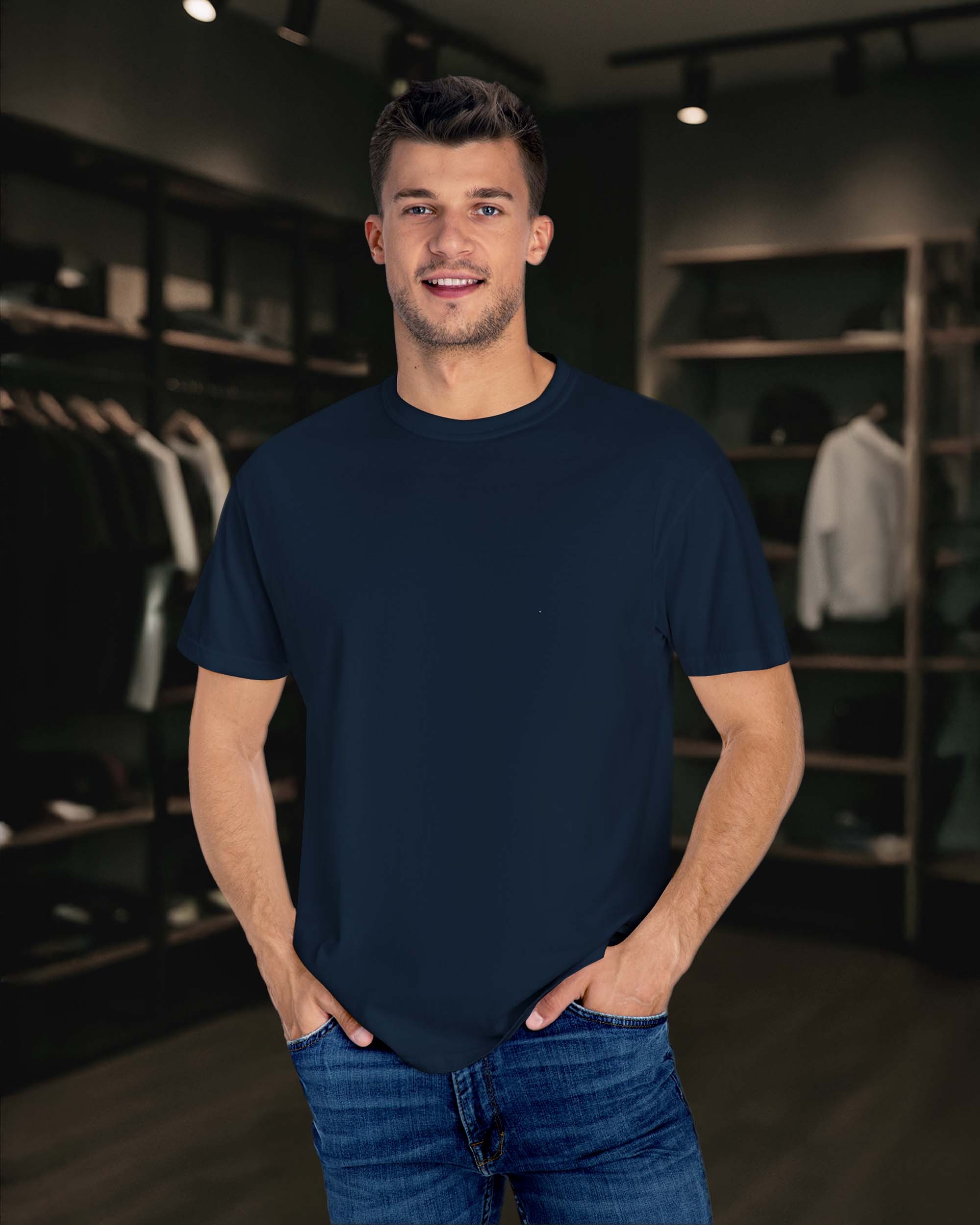 Basic Regular Fit Düz Unisex Tişört – %100 Pamuklu - Lacivert