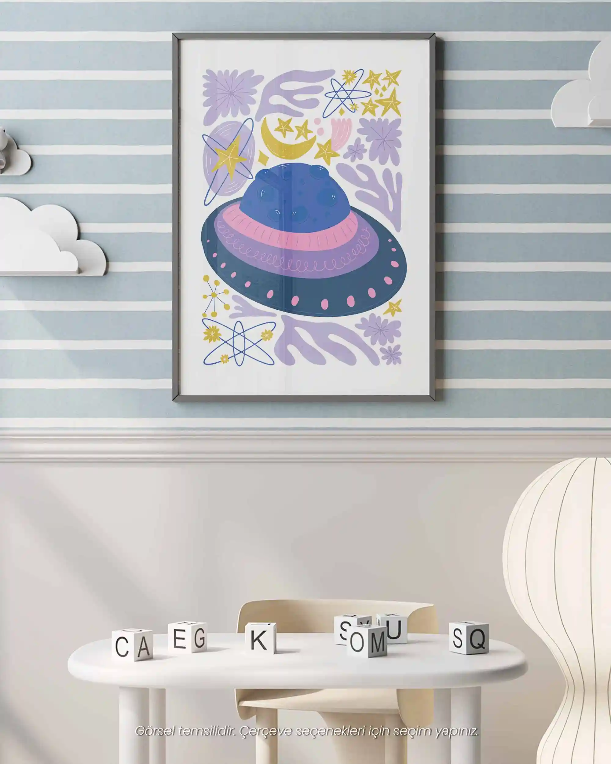 UFO & YILDIZLAR - Modern Uzay Temalı Çocuk Odası Poster