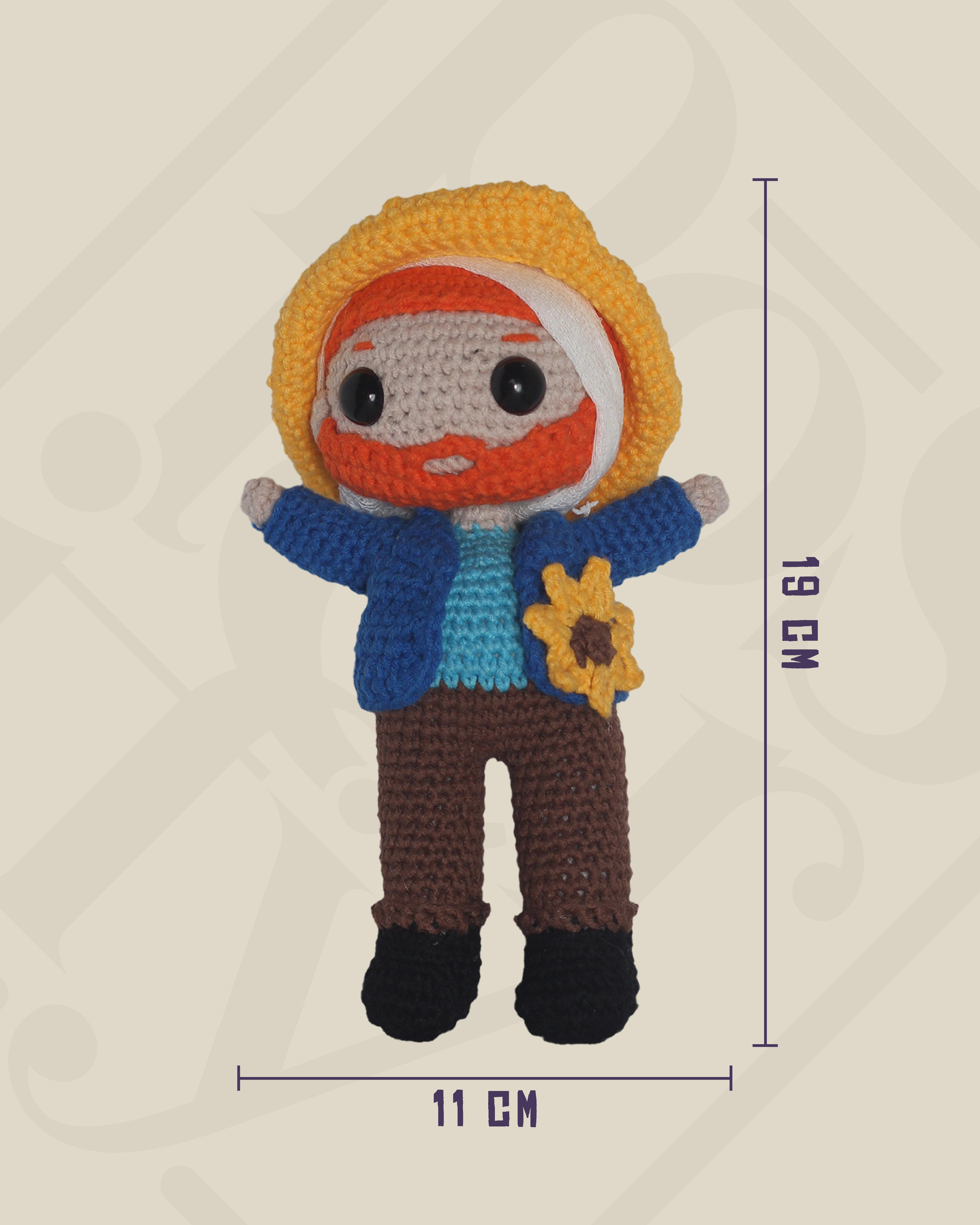 Vincent Van Gogh Amigurumi Bebek 19 cm - El Yapımı Sanat Temalı Örgü Oyuncak