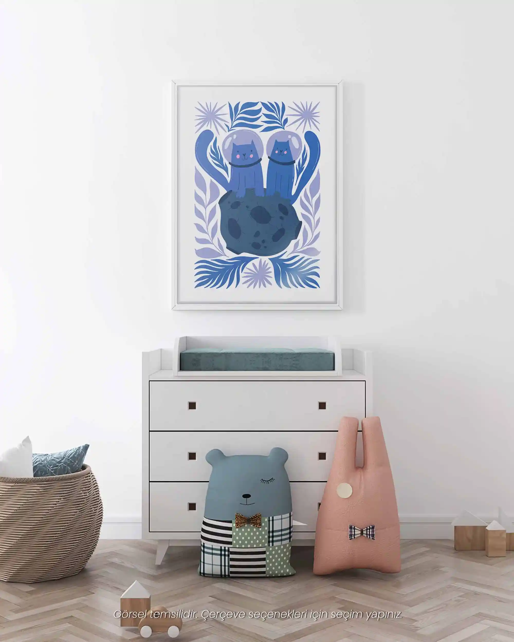 Dost Kediler Uzayda - Modern Uzay Temalı Çocuk Odası Poster
