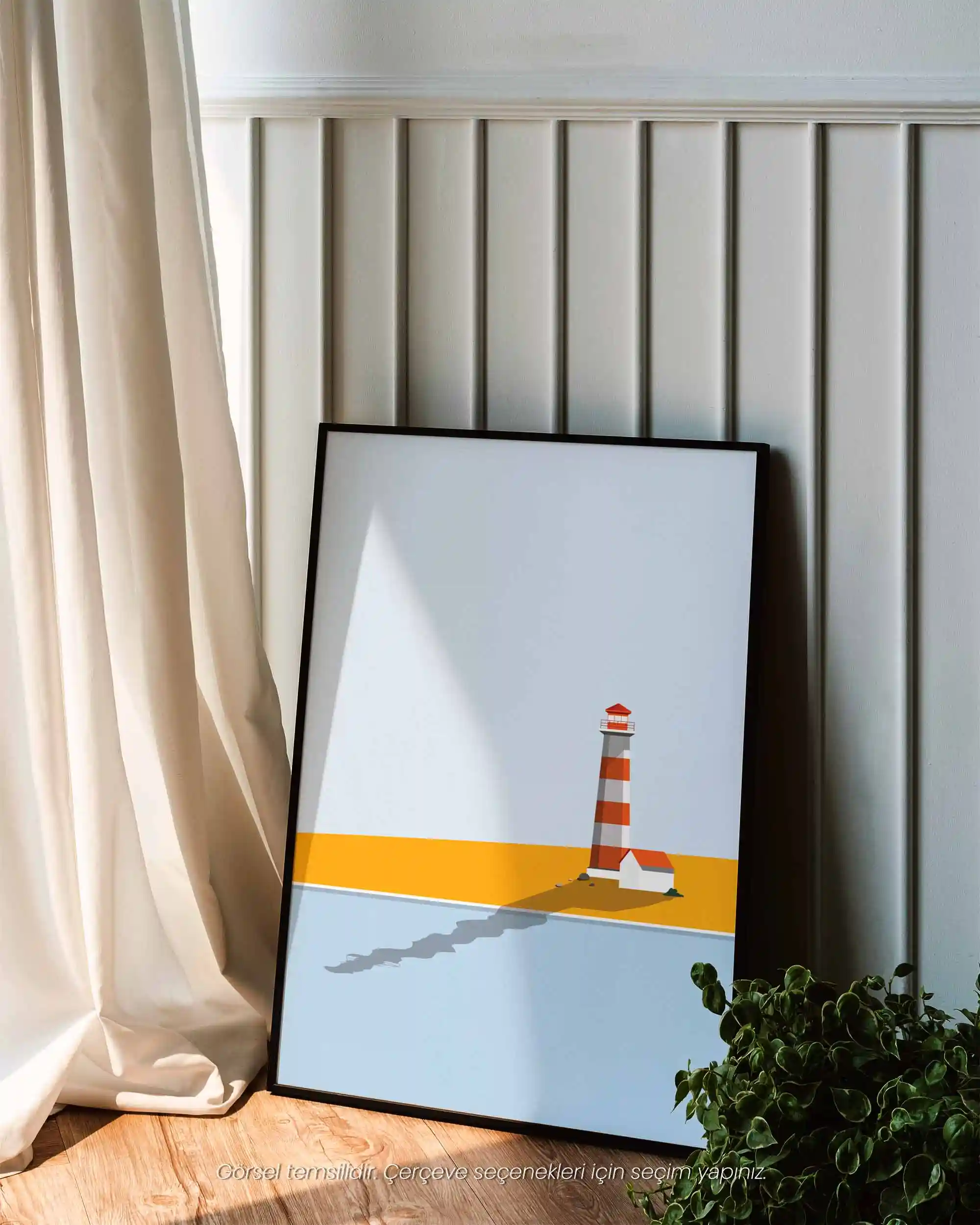 Kıyı Feneri - Minimal Flat İllüstrasyon Manzara Poster