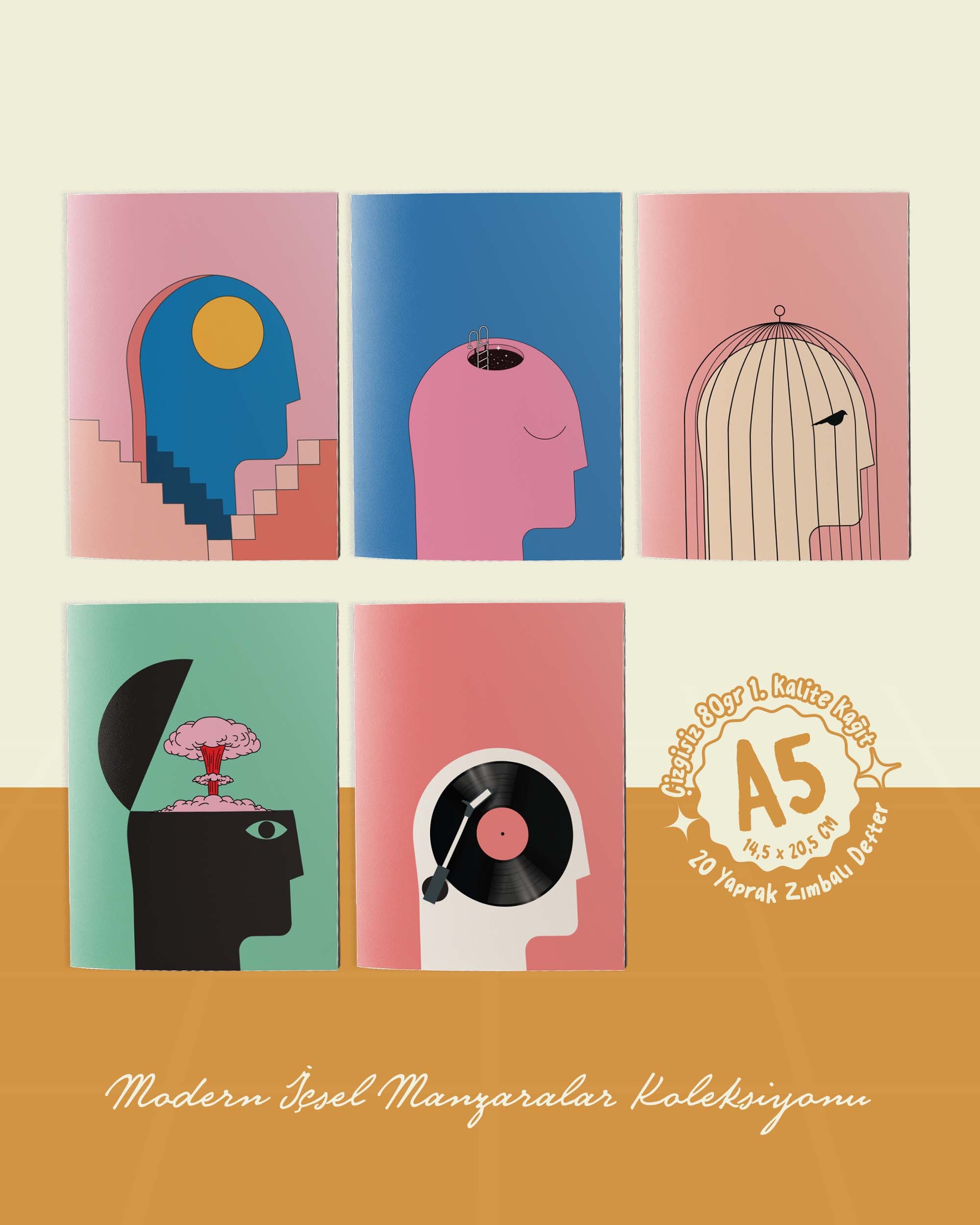 Kendi 5’li Defter Setini Oluştur - A5 Zımba Dikişli Defterlerden Özgürce Seçim Yap - 14,5x20,5 cm