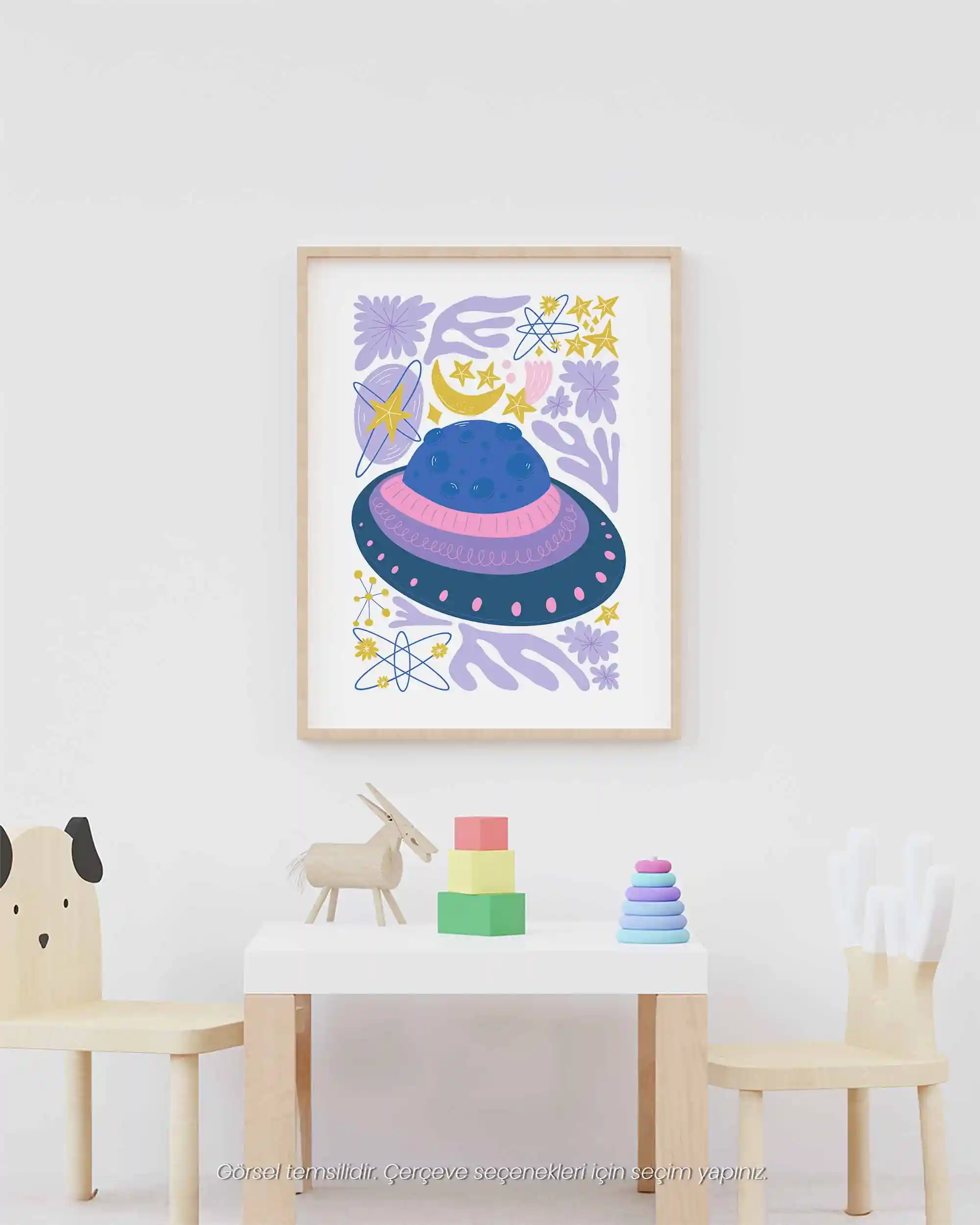 UFO & YILDIZLAR - Modern Uzay Temalı Çocuk Odası Poster