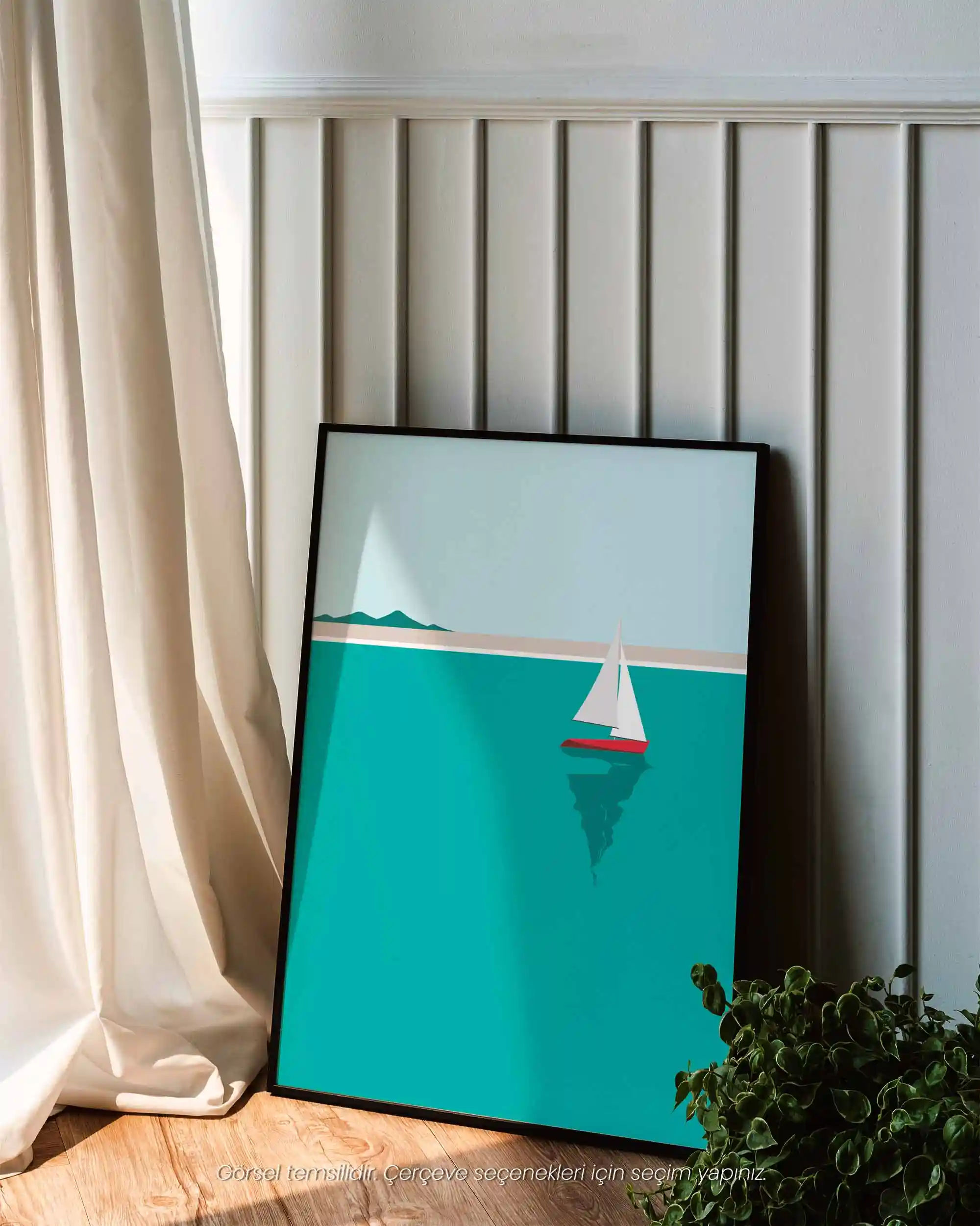 Turkuaz Yelken - Minimal Yelkenli Deniz Manzara Poster