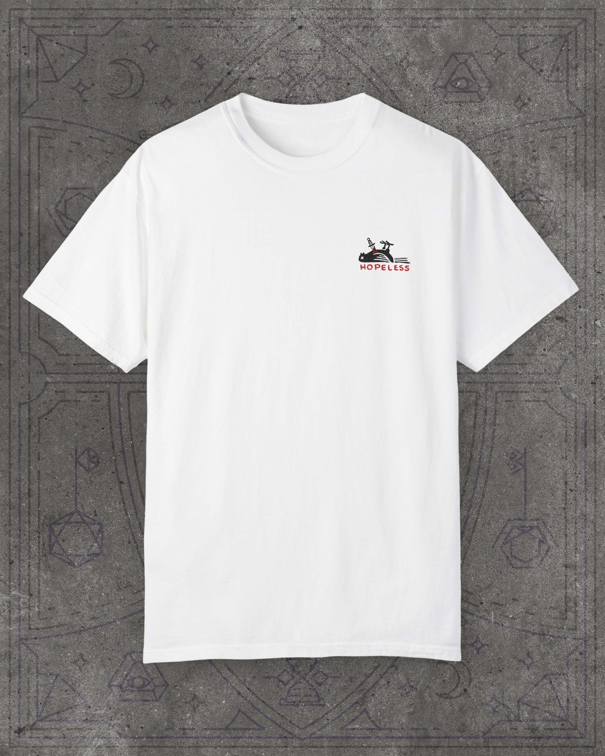 Hopeless – Nakışlı Unisex Beyaz Tişört – %100 Pamuk Regular Fit