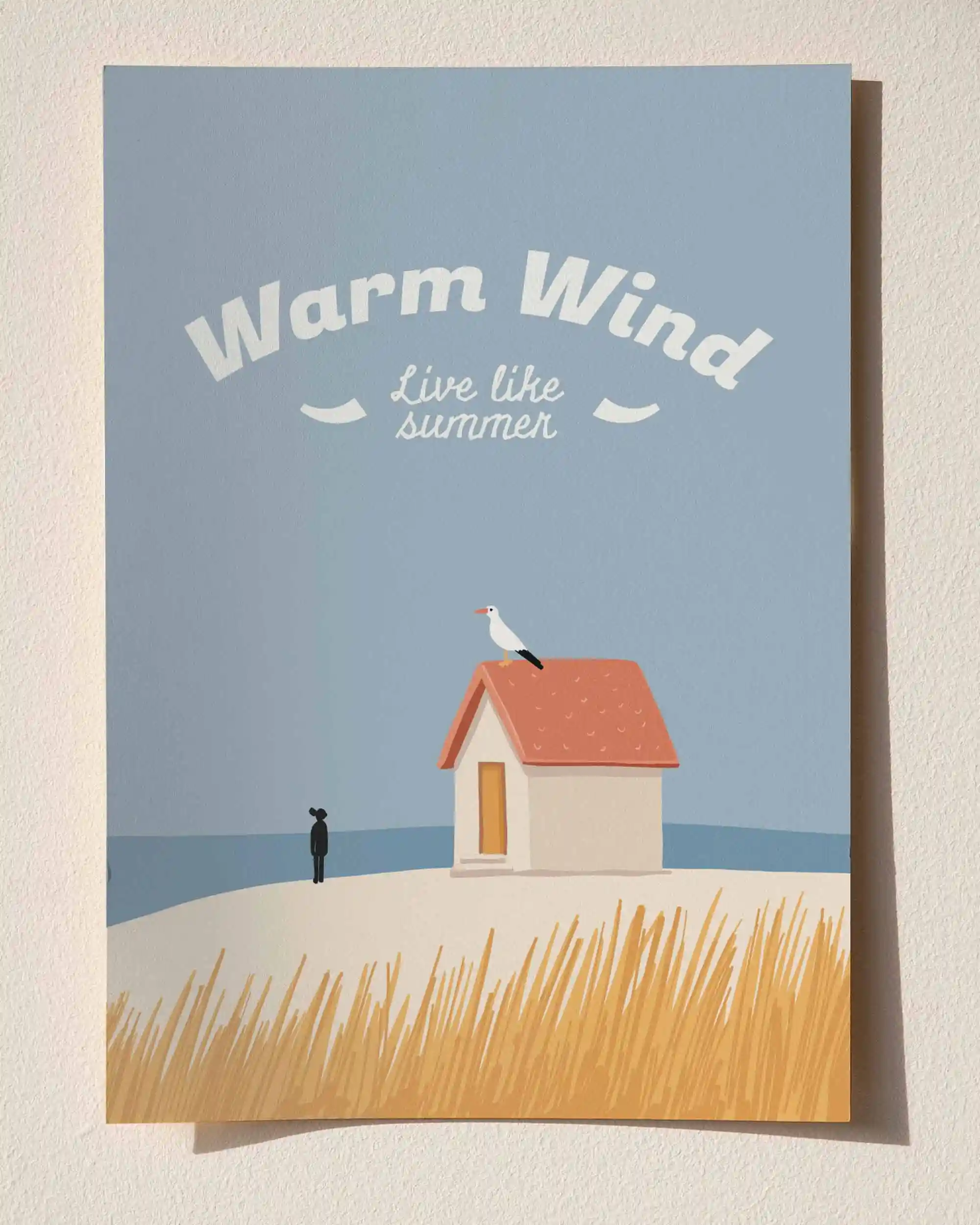Warm Wind – Live Like Summer Tipografik Sahil Deniz Manzara Poster