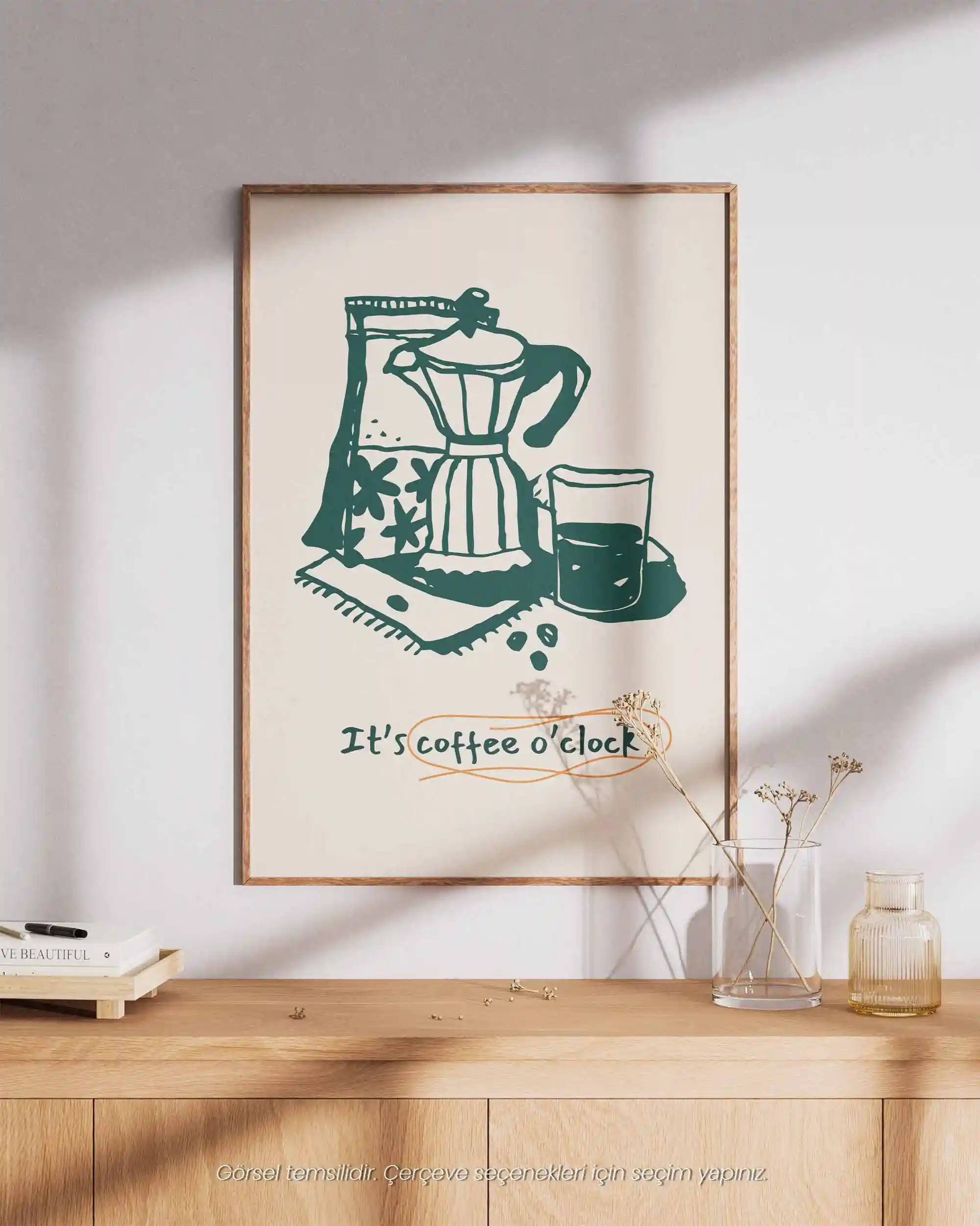 It’s Coffee O’Clock – Mutfak İçin İllüstrasyon & Modern Kahve Poster
