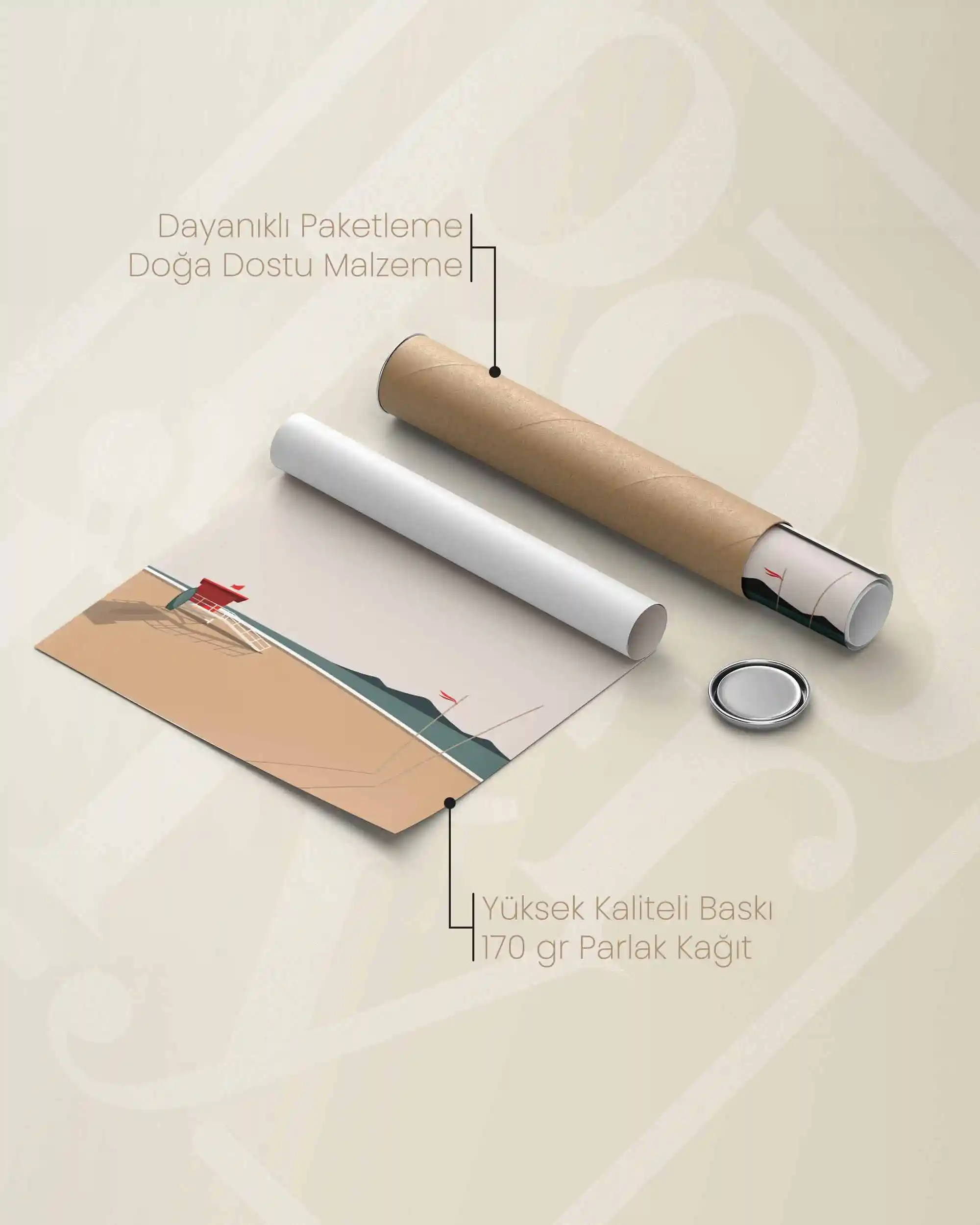 Sessiz Sahil - Minimal Cankurtaran Kulesi Flat Manzara Poster
