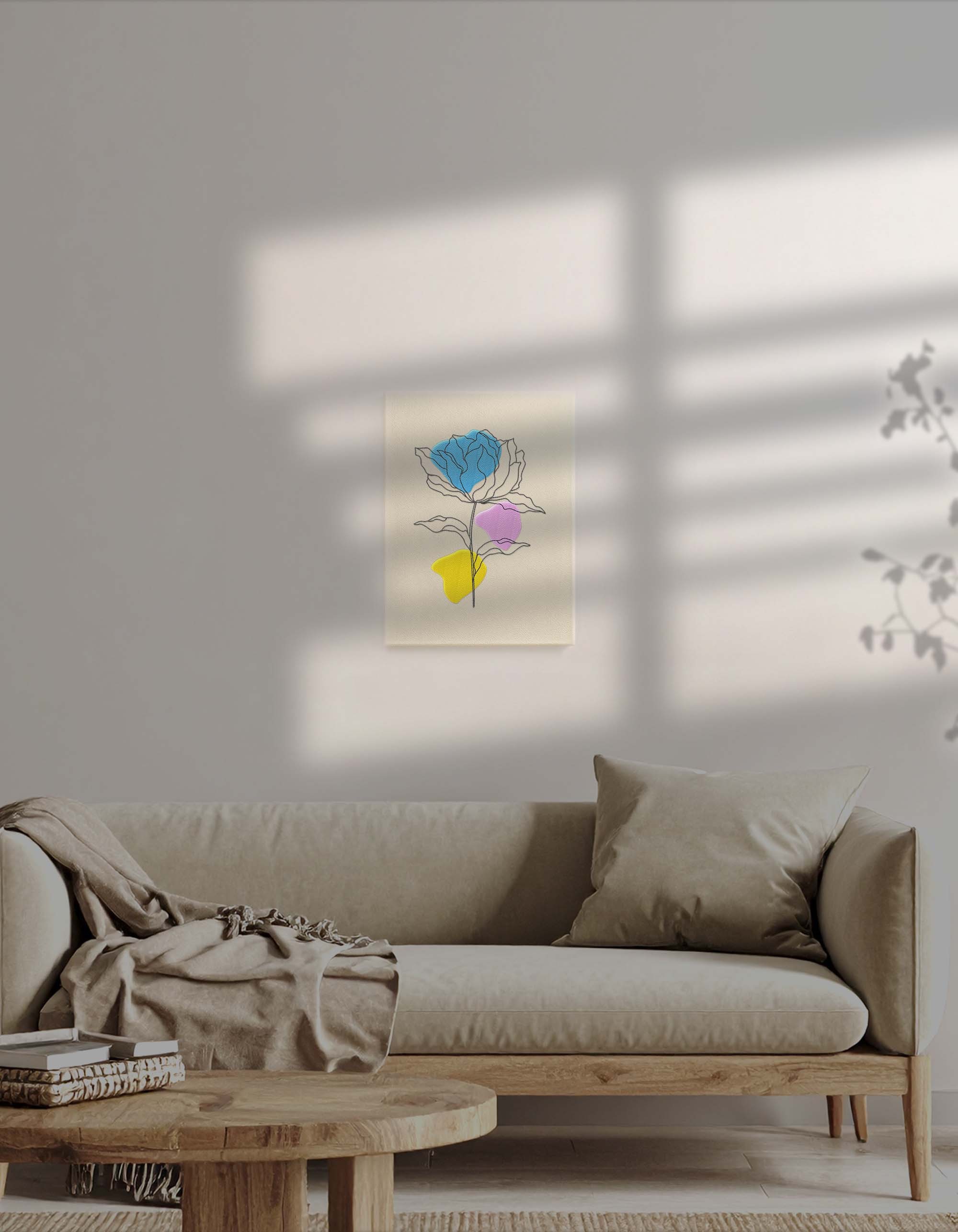 Pastel Bahar Çiçeği - Nakışlı Line Art Kanvas Tablo 30x40 cm
