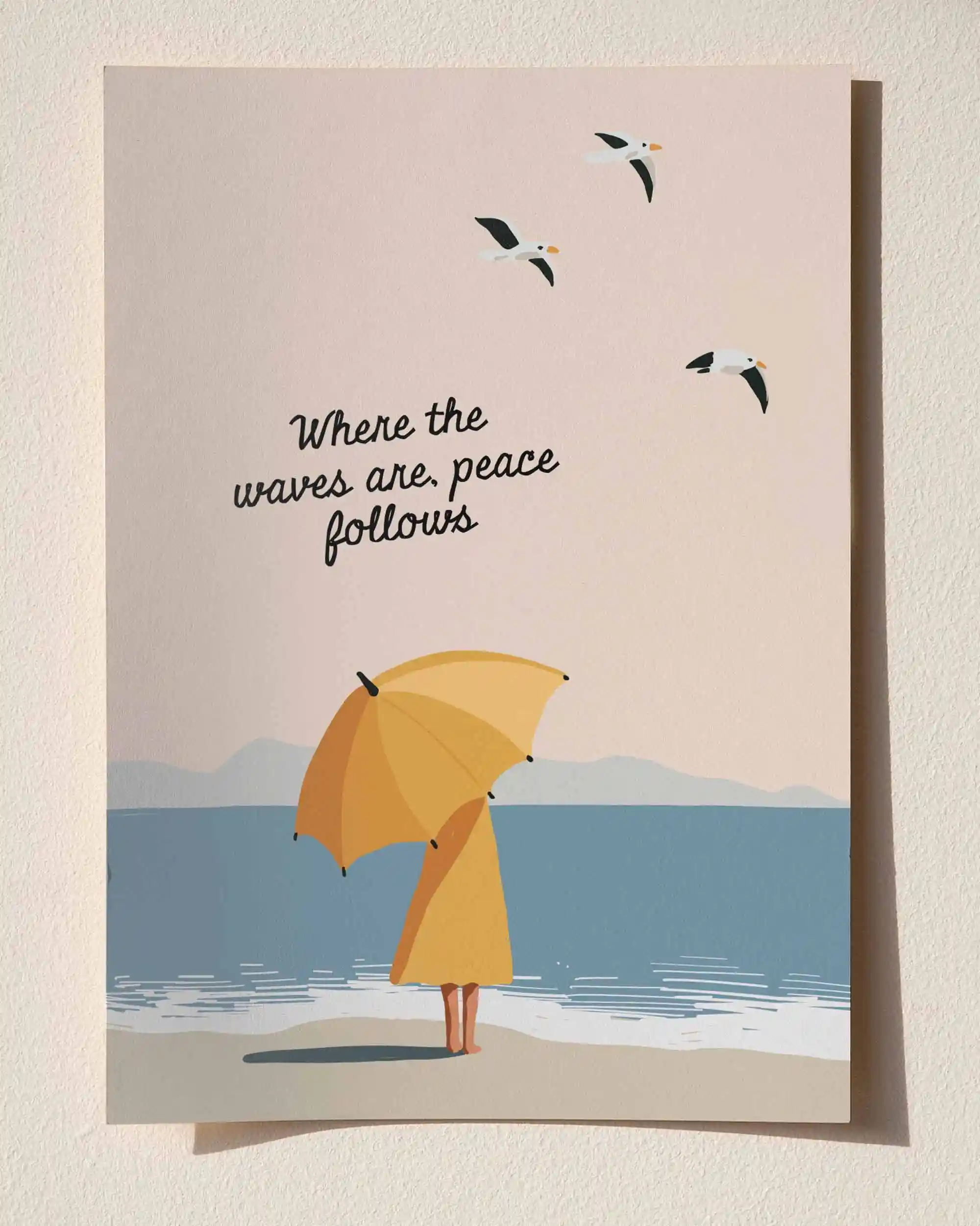Huzur Dalgaları - Tipografik Sahil İllüstrasyon Deniz Manzara Poster
