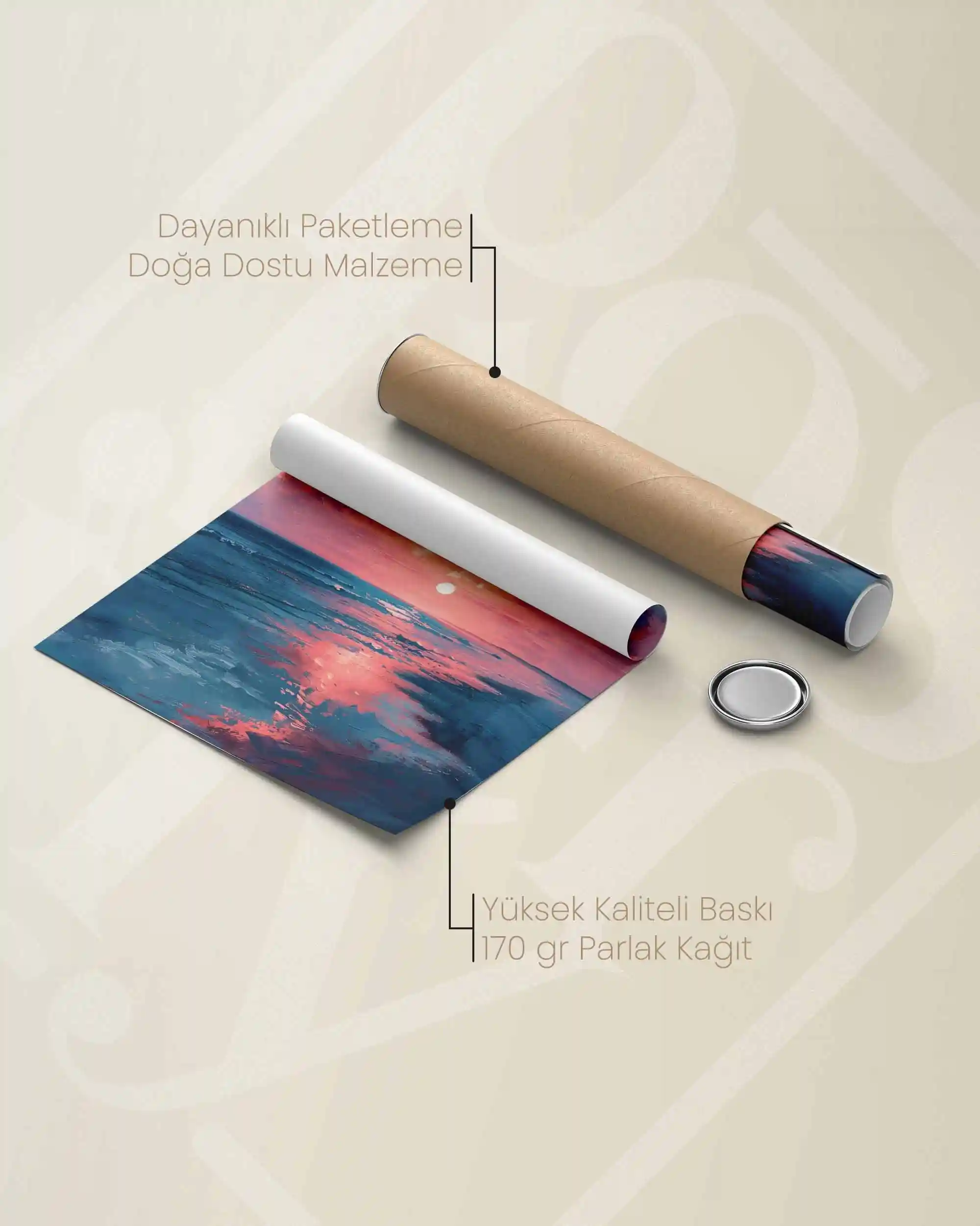Mercan Günbatımı - Yağlı Boya Deniz Manzarası Poster