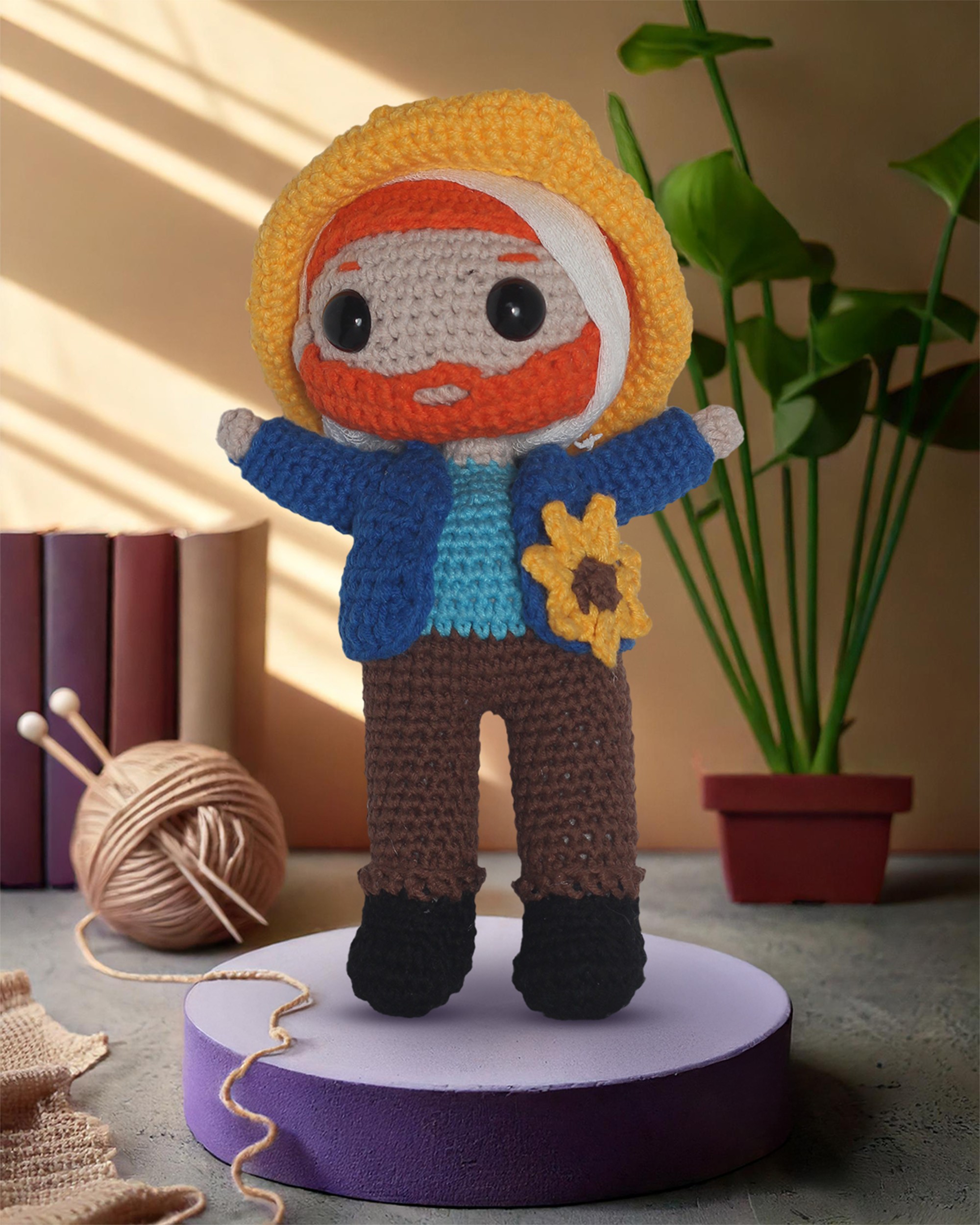 Vincent Van Gogh Amigurumi Bebek 19 cm - El Yapımı Sanat Temalı Örgü Oyuncak