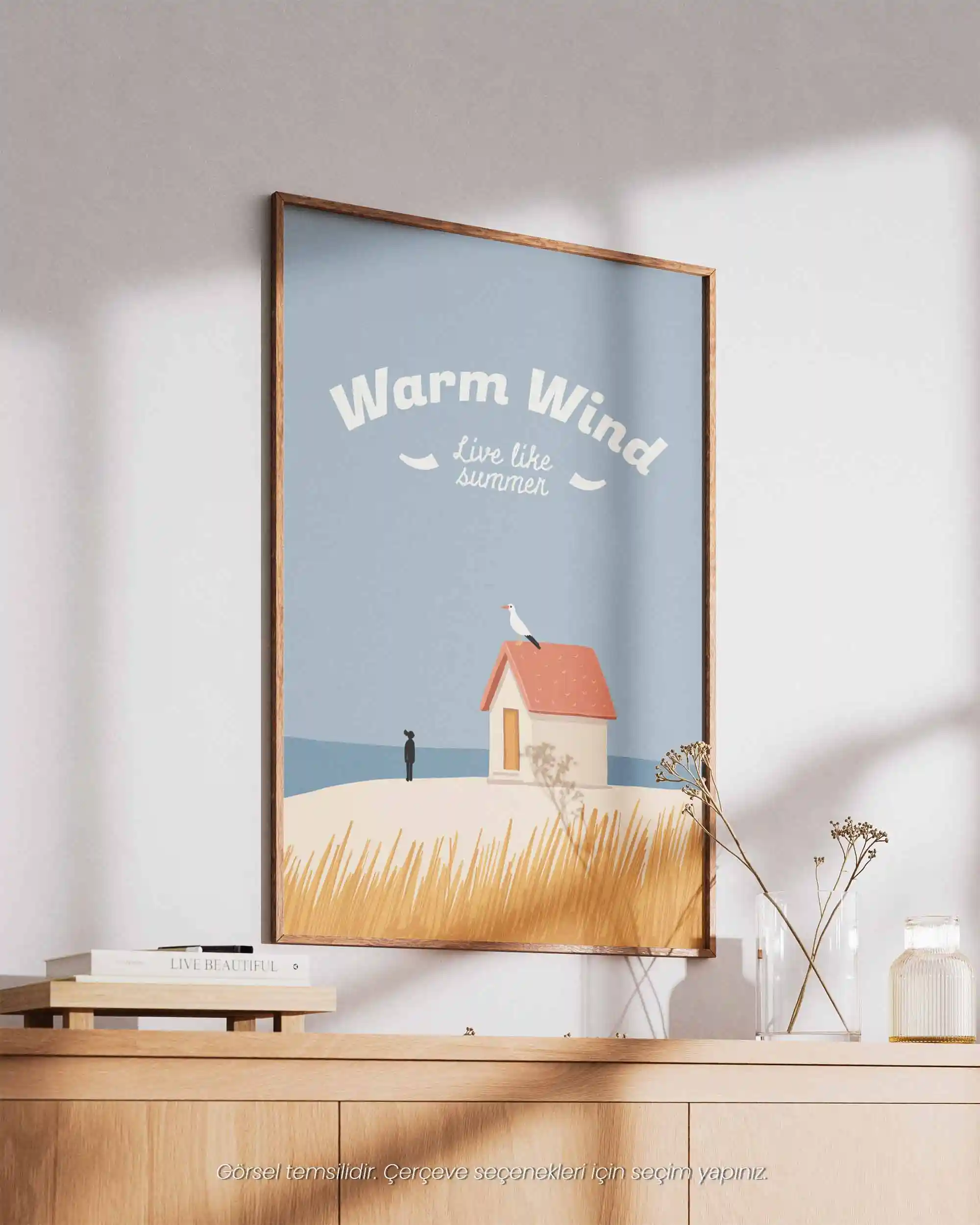Warm Wind – Live Like Summer Tipografik Sahil Deniz Manzara Poster