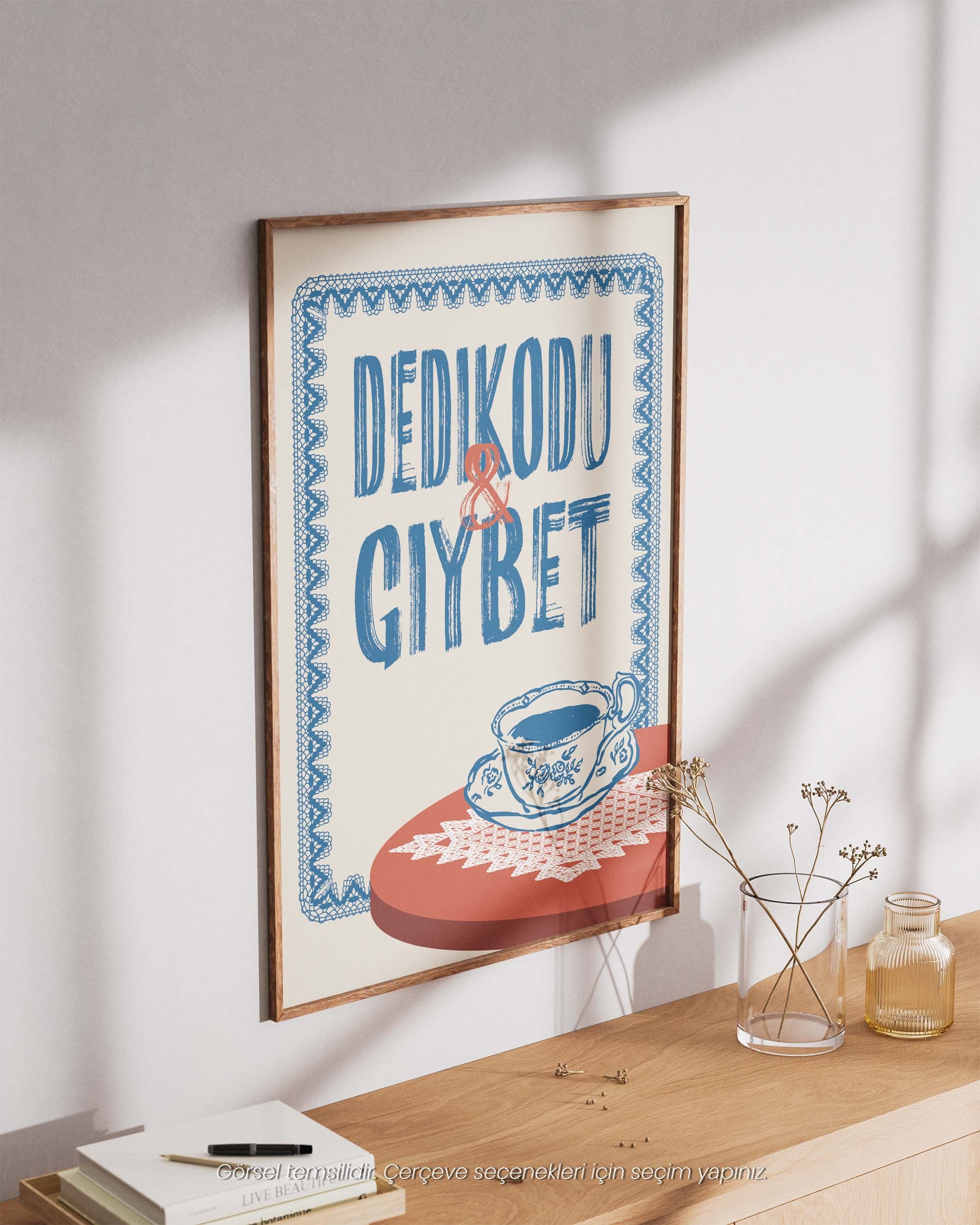 Dedikodu & Gıybet - Türk Kahvesi Temalı Nostaljik Çerçeveli-Çerçevesiz Poster