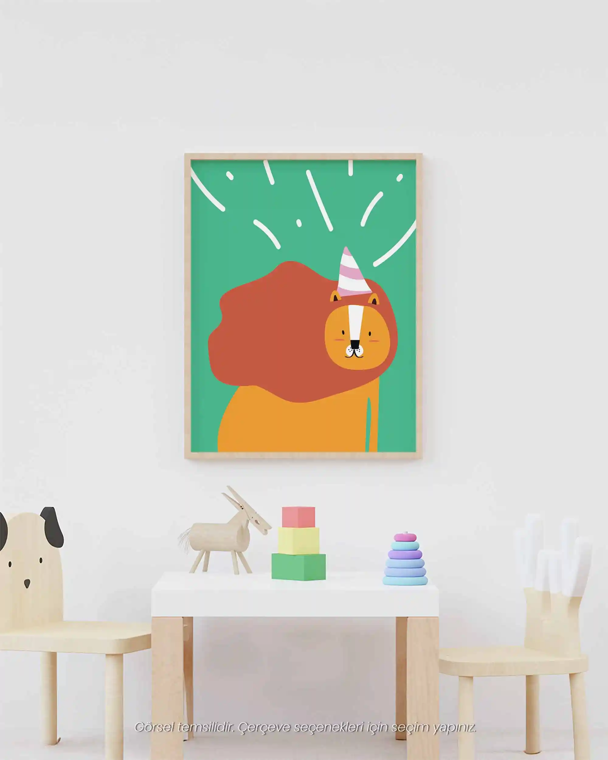 Neşeli Aslan - Renkli ve Sevimli Doğum Günü Temalı Çocuk Odası Poster