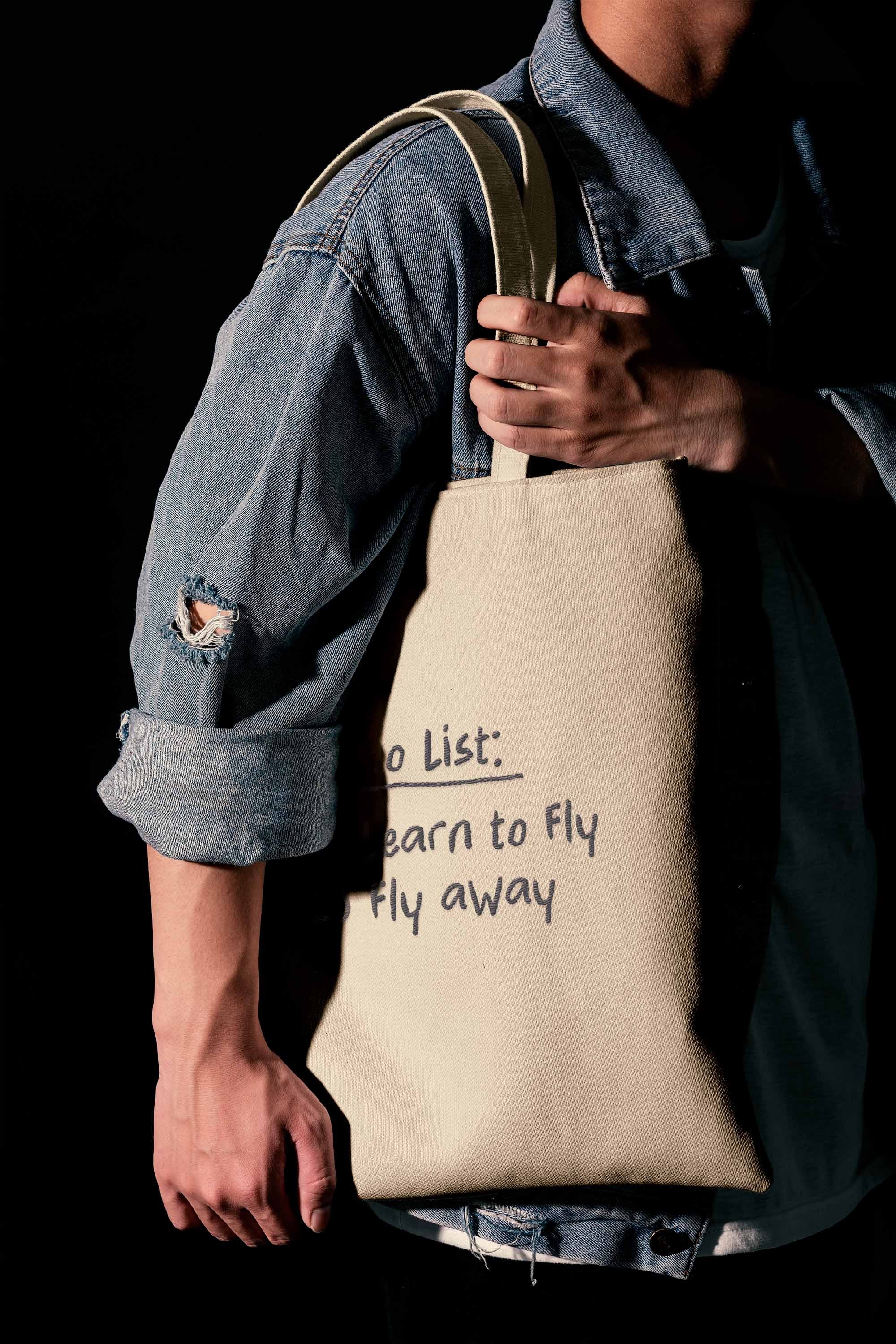 To Do List - Fly Away Tipografik Nakışlı Bez Çanta 35x40 cm – Kalın Kanvas Kumaş