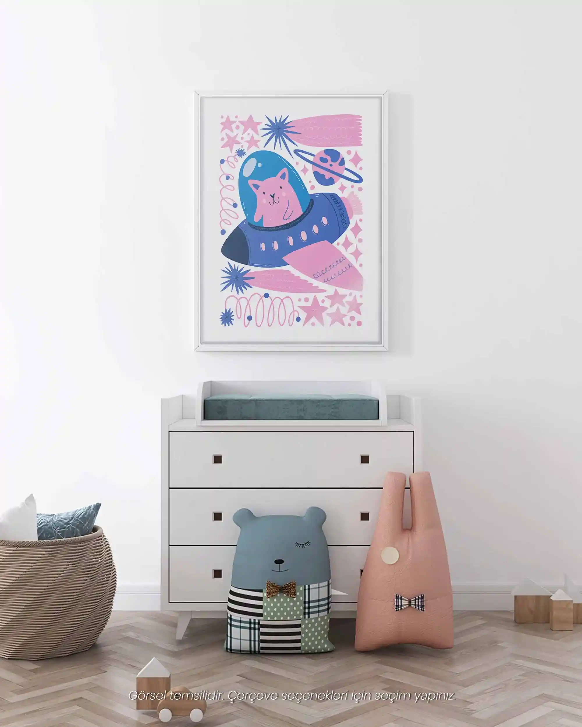 Kedi ve Uzay Gemisi - Modern Uzay Temalı Çocuk Odası Poster