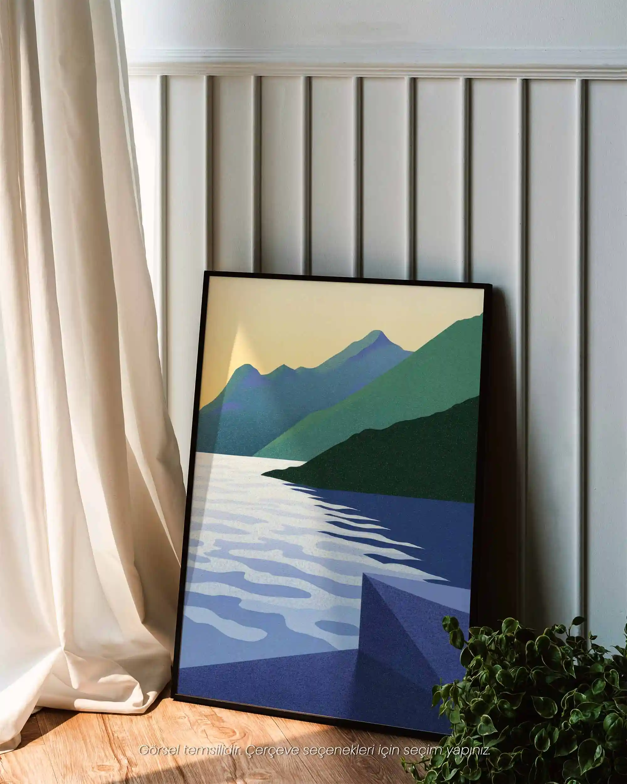 Sakin Kıyı - Modernist Deniz ve Dağ Doğa Manzara Poster