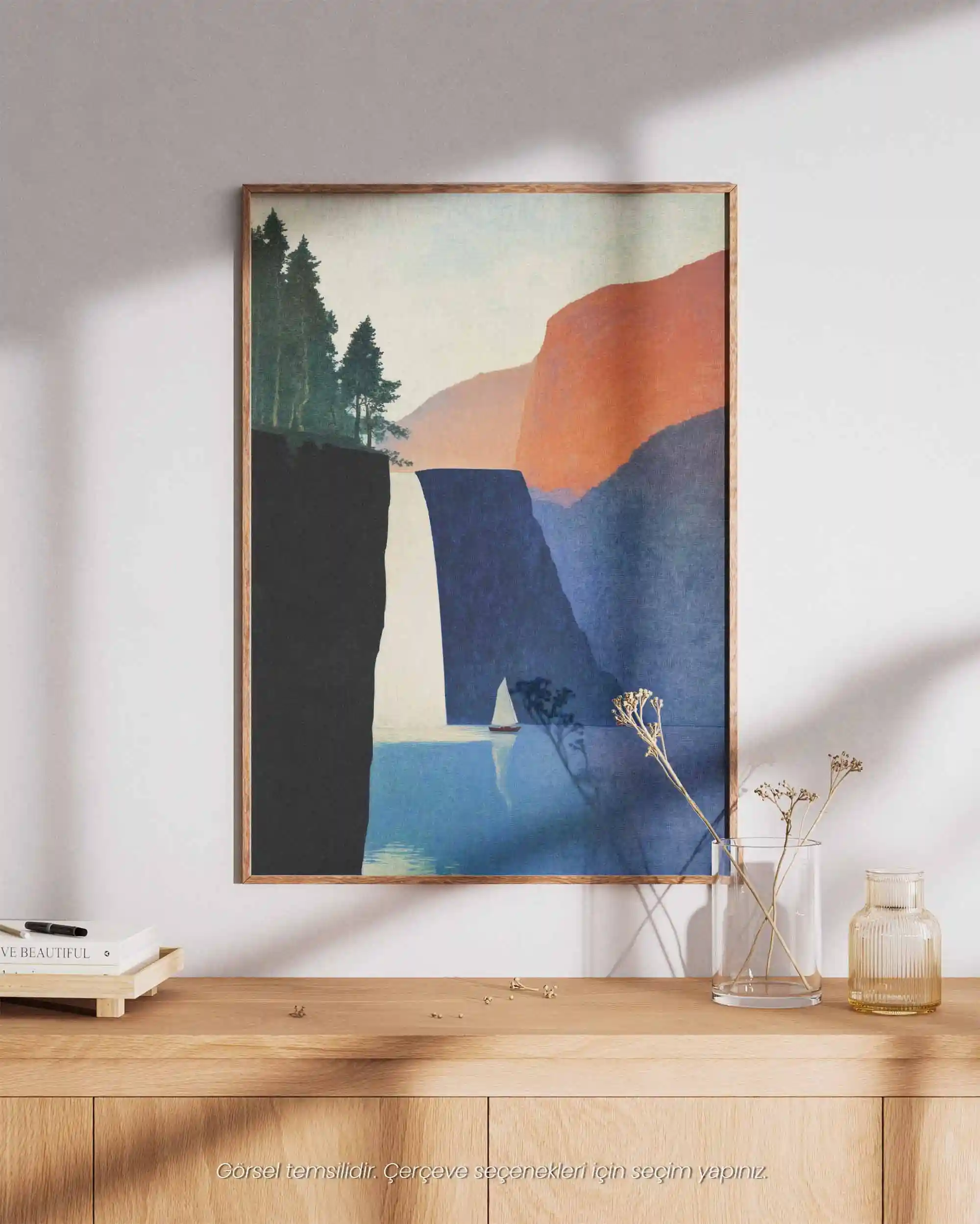 Sessiz Şelale - Modernist Göl Doğa Manzara Poster