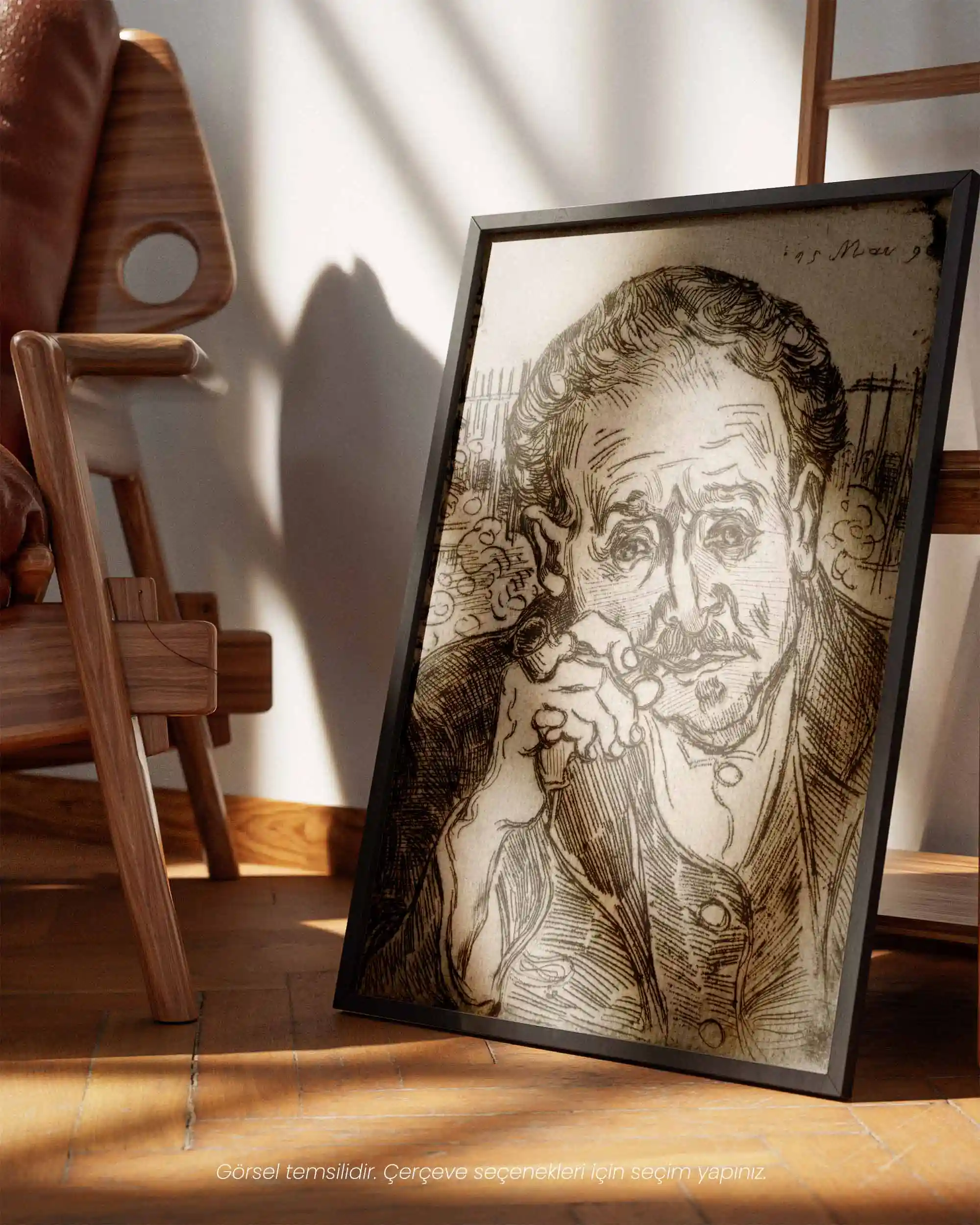 Van Gogh - Dr. Gachet Portresi (1890) Gravür Eskiz Sanat Tarihi Poster