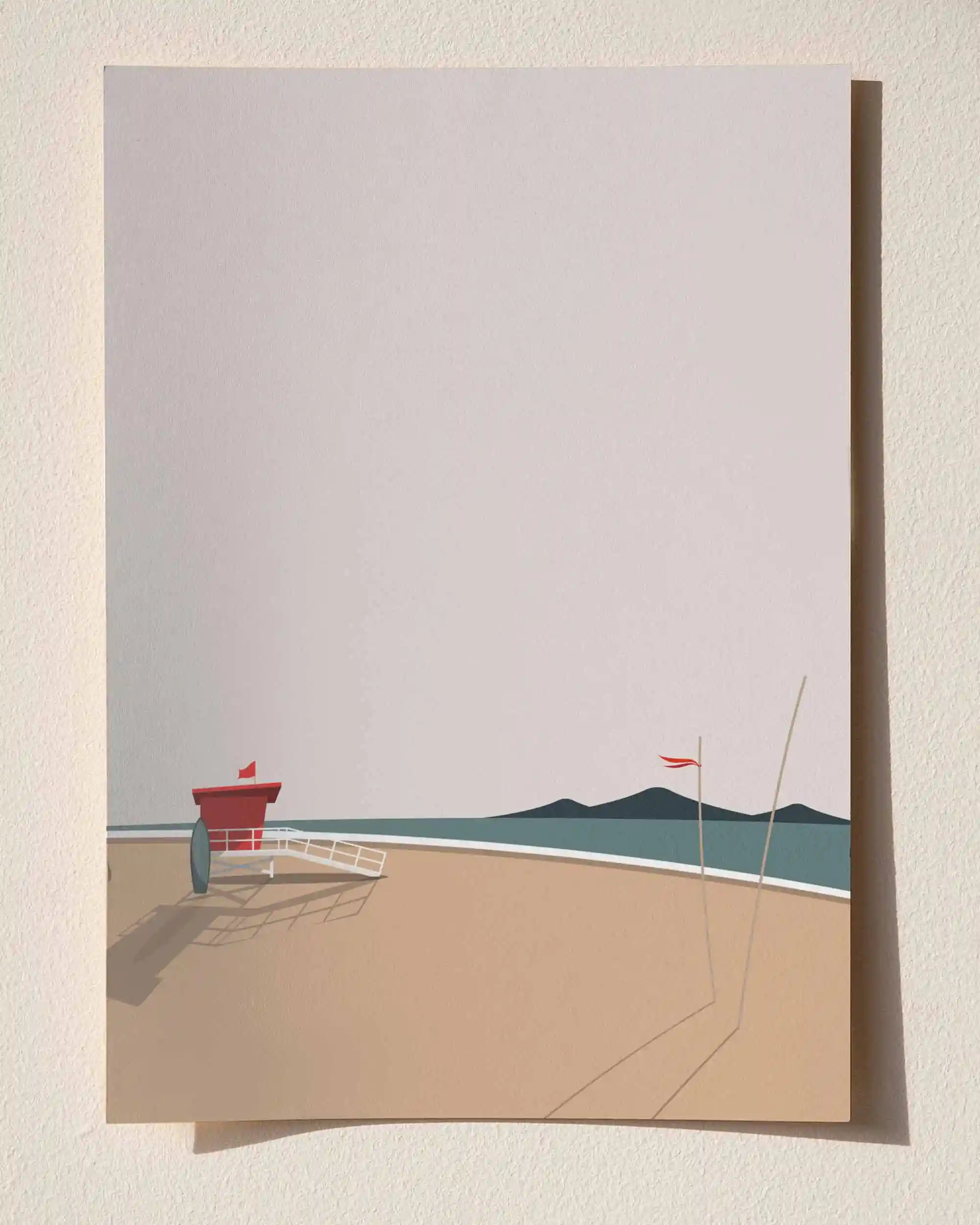 Sessiz Sahil - Minimal Cankurtaran Kulesi Flat Manzara Poster