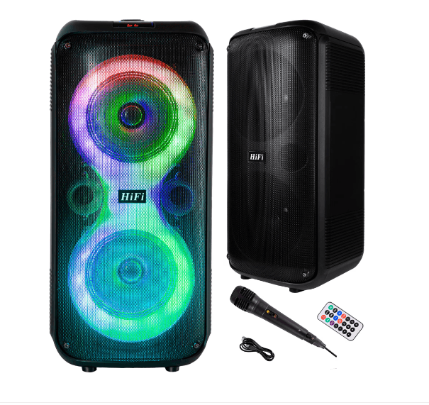 Süper Bass Büyük Boy Bluetooth Hoparlör Led Işıklı Çift Hoparlör Kablosuz Mikrofonlu Karaoke Speaker