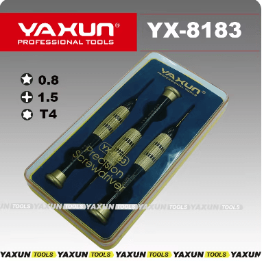 YAXUN YX8183 hassas yüksek kaliteli tornavida seti T4 + 1.5 pentalobe 0.8 iphone samsung, profesyonel mobil onarım aracı