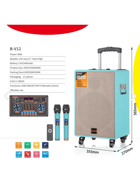 Süper bass  NDR-BV12 BÜYÜK BOY BLUETOOTH HOPARLÖR KABLOSUZ TEKERLEKLİ TAŞINABİLİR KABLOSUZ SPEAKER