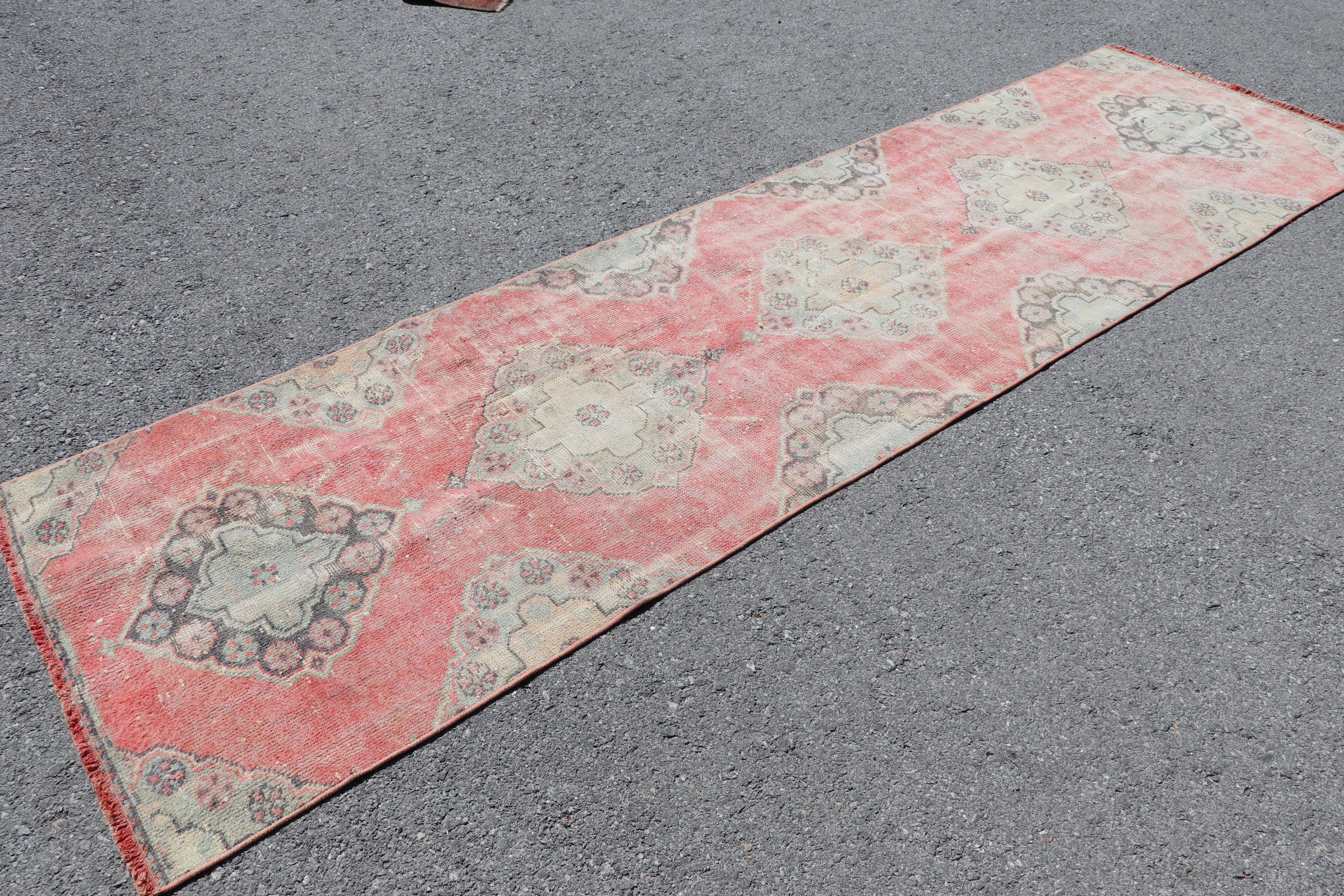 Rugs for Stair, Anatolian Rug, Vintage Rug, Hallway Rug, Bright Rug, Red Floor Rug, 2.9x10.4 ft Runner Rug, Turkish Rug, Kitchen Rug