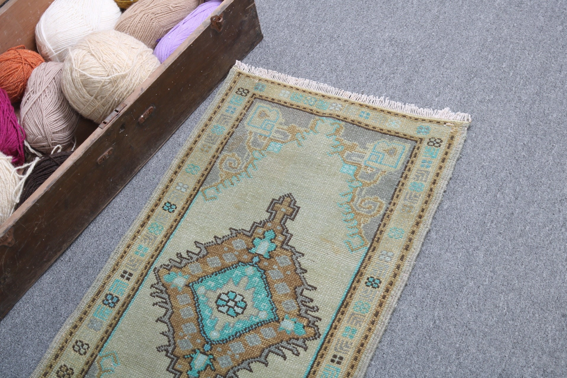 Boho Rug, Turkish Rug, Vintage Rugs, Green Statement Rugs, Flatweave Rugs, 1.6x3 ft Small Rug, Bath Rug, Small Vintage Rugs