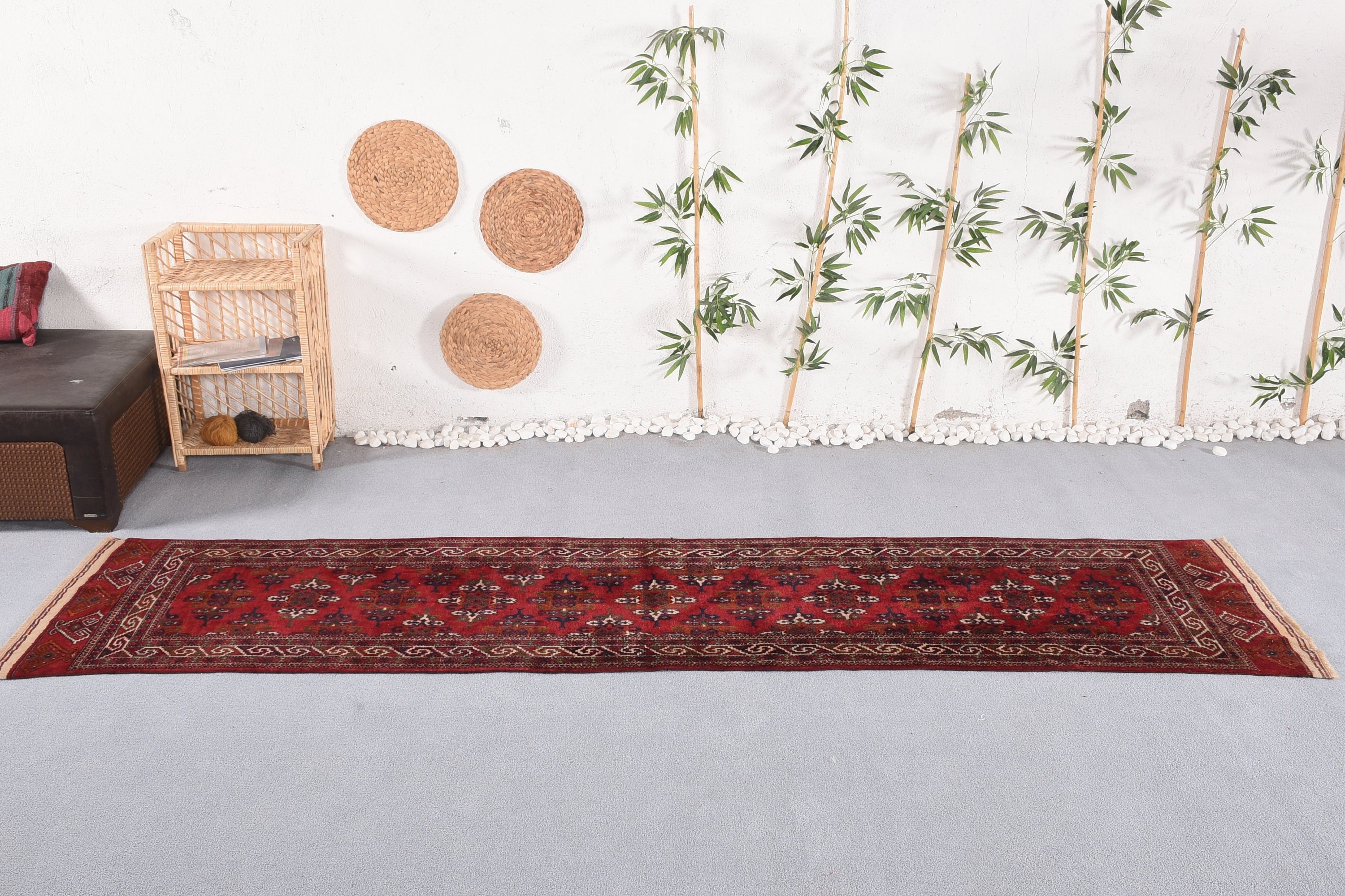 Office Rugs, Turkish Rugs, Hallway Rug, 2.6x11.2 ft Runner Rugs, Red Moroccan Rugs, Wool Rug, Vintage Rug, Rugs for Hallway