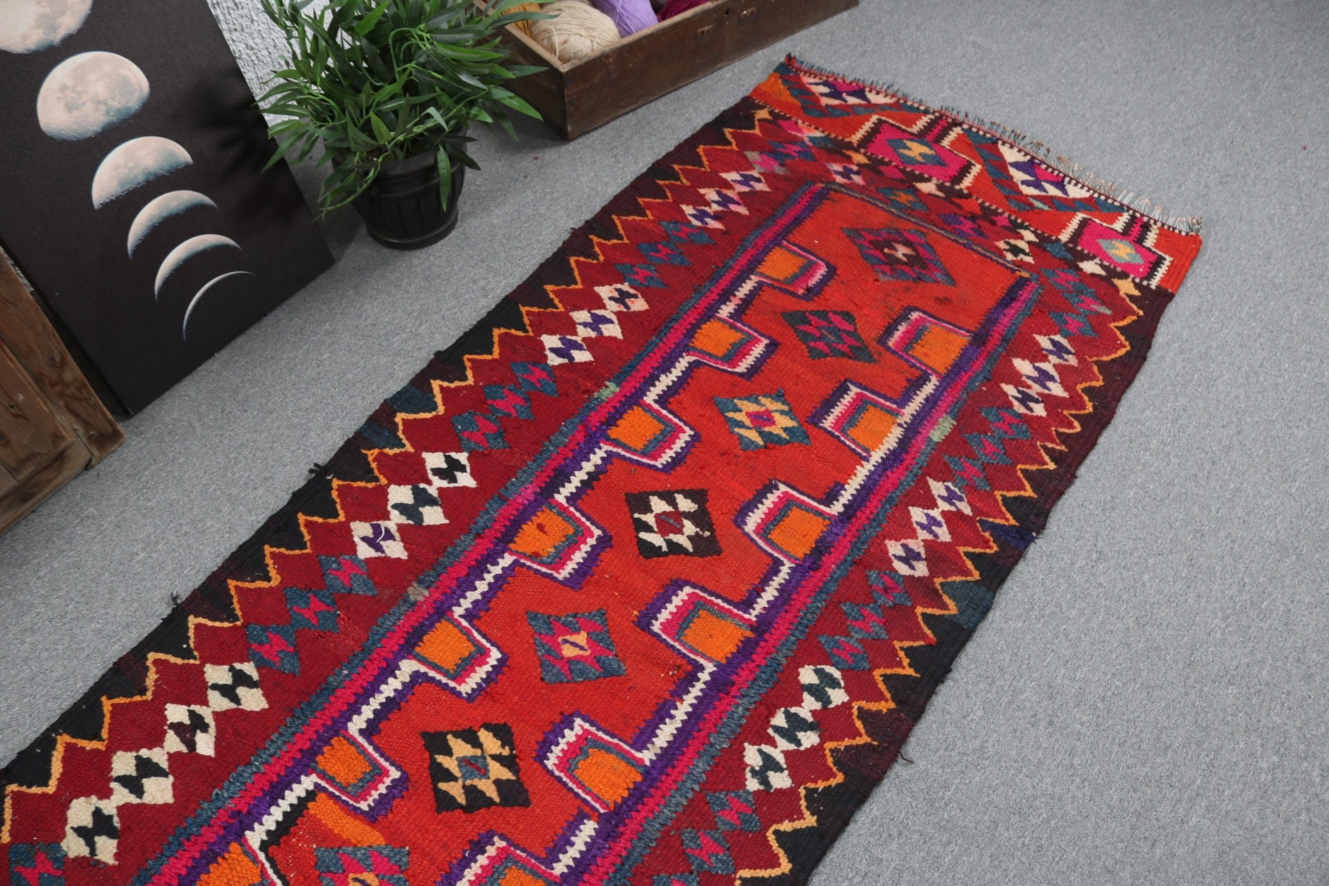 Vintage Halı, Türk Halıları, Mutfak Halıları, El Dokuma Halıları, Vintage Runner Halısı, Mor Boho Halısı, Yer Halısı, 2.8x8.9 ft Runner Halısı, Lüks Halılar