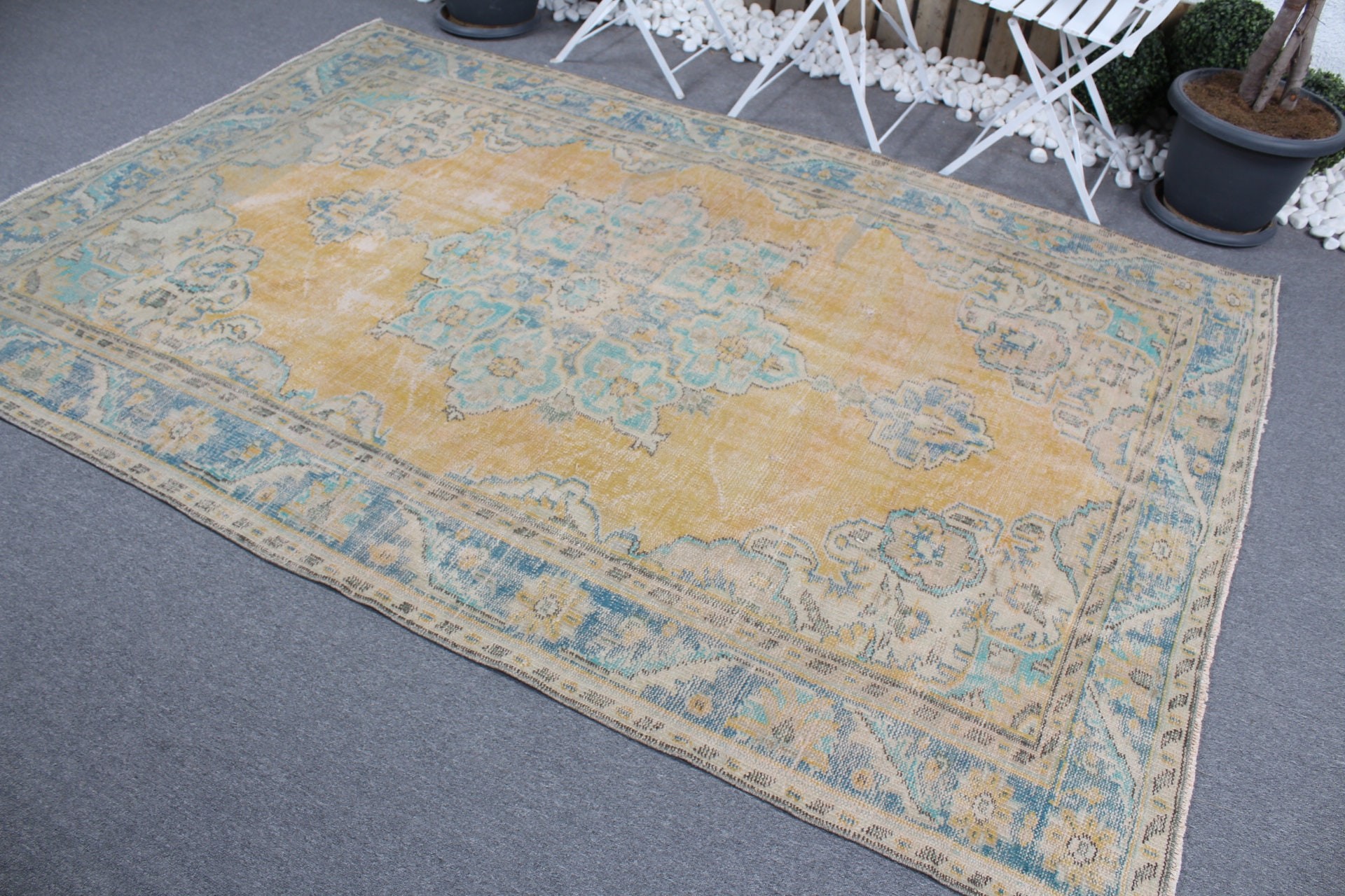 Vintage Rugs, 5.9x8.6 ft Large Rug, Living Room Rug, Turkish Rug, Bedroom Rug, Oriental Rug, Kitchen Rug, Dorm Rug, Yellow Wool Rugs