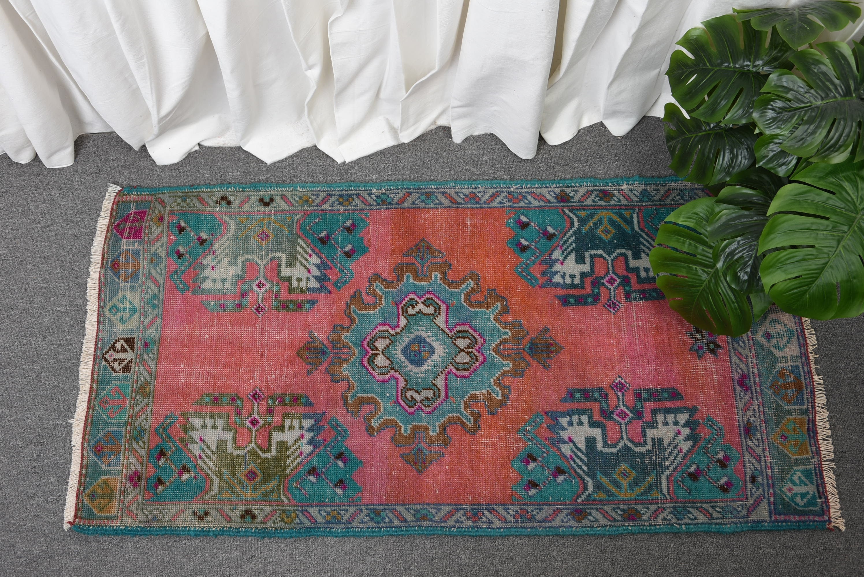 Anatolian Rugs, Vintage Rugs, Turkish Rug, Floor Rug, Pink  1.8x3.7 ft Small Rugs, Wall Hanging Rugs, Pastel Rug, Bedroom Rugs