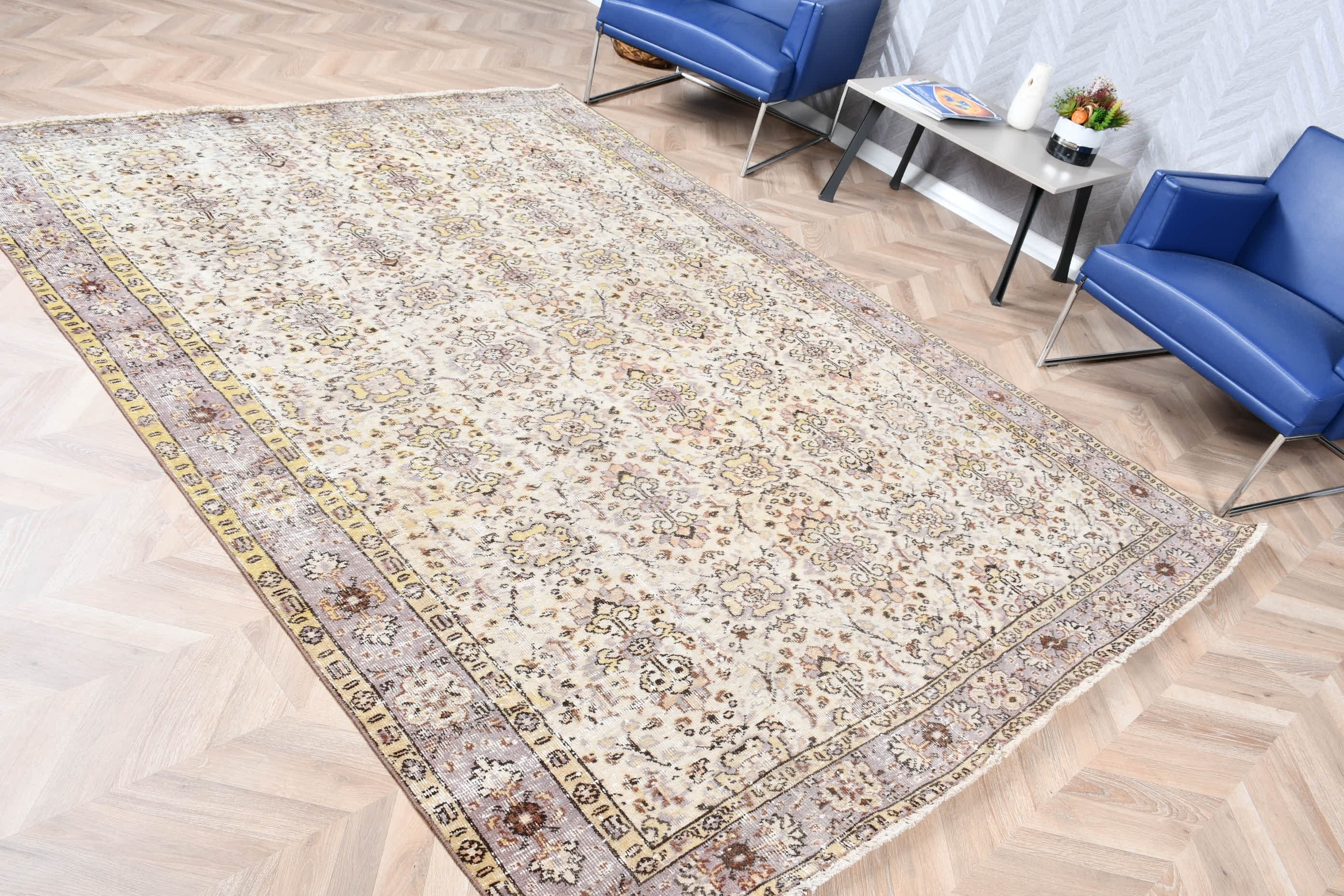 Beige Kitchen Rugs, Art Rug, Vintage Rug, Bedroom Rug, Living Room Rug, Turkish Rug, 6.6x8.8 ft Large Rug, Dining Room Rugs