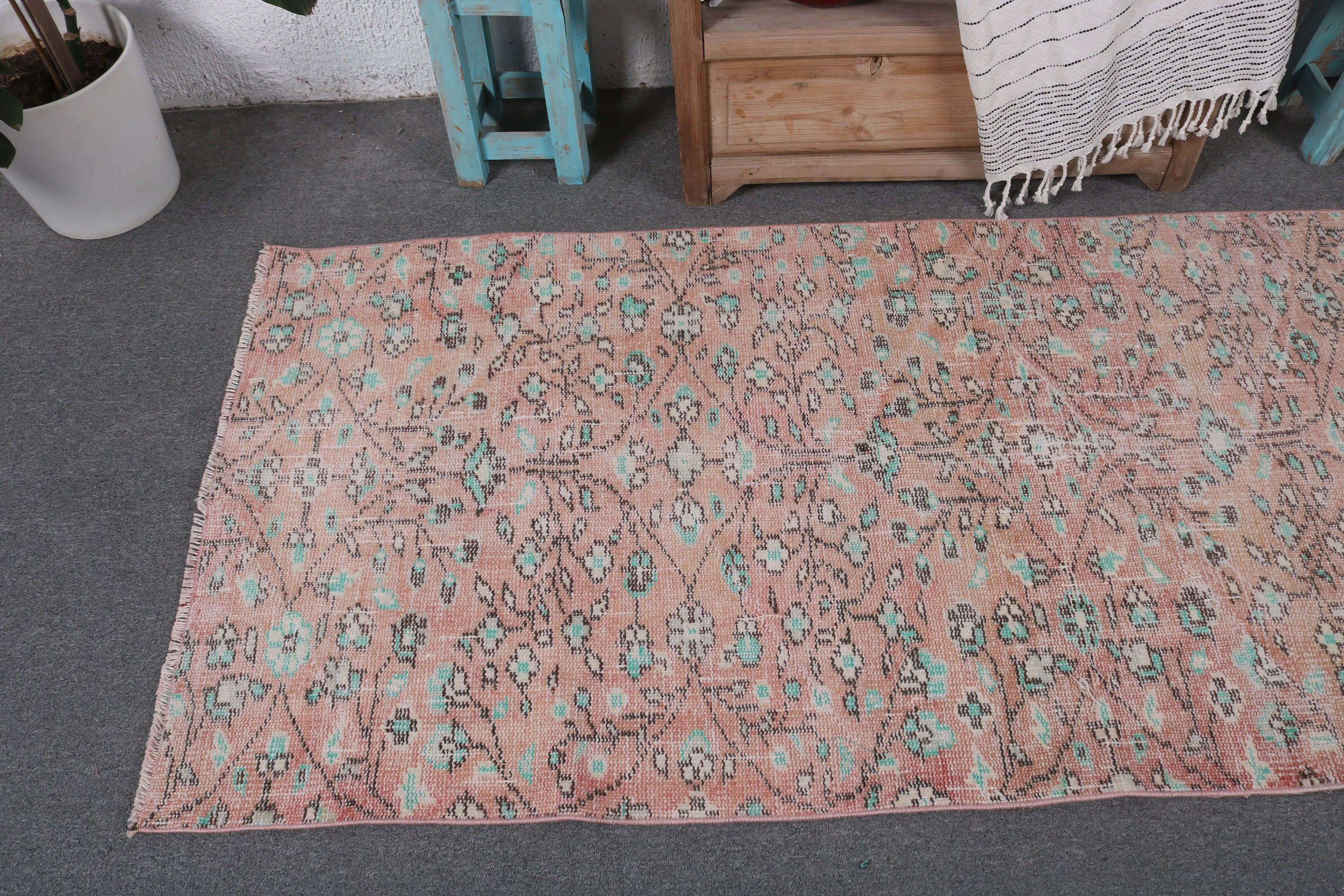 Boho Vurgulu Halı, Çocuk Odası Halıları, Türk Halısı, Pembe Yün Halı, Yer Halıları, 2,9x6,3 ft Vurgulu Halılar, Mutfak Halıları, Vintage Halı, Estetik Halı