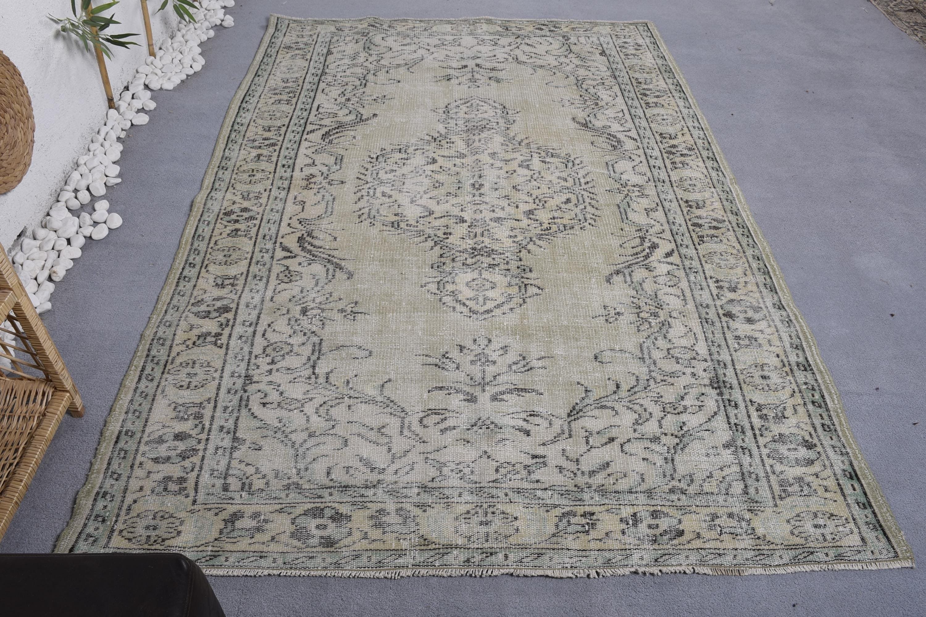 Vintage Halılar, Salon Halıları, Yemek Odası Halısı, Havalı Halılar, Türk Halıları, Yeşil Mutfak Halıları, 5.4x8.1 ft Büyük Halı, El Yapımı Halı