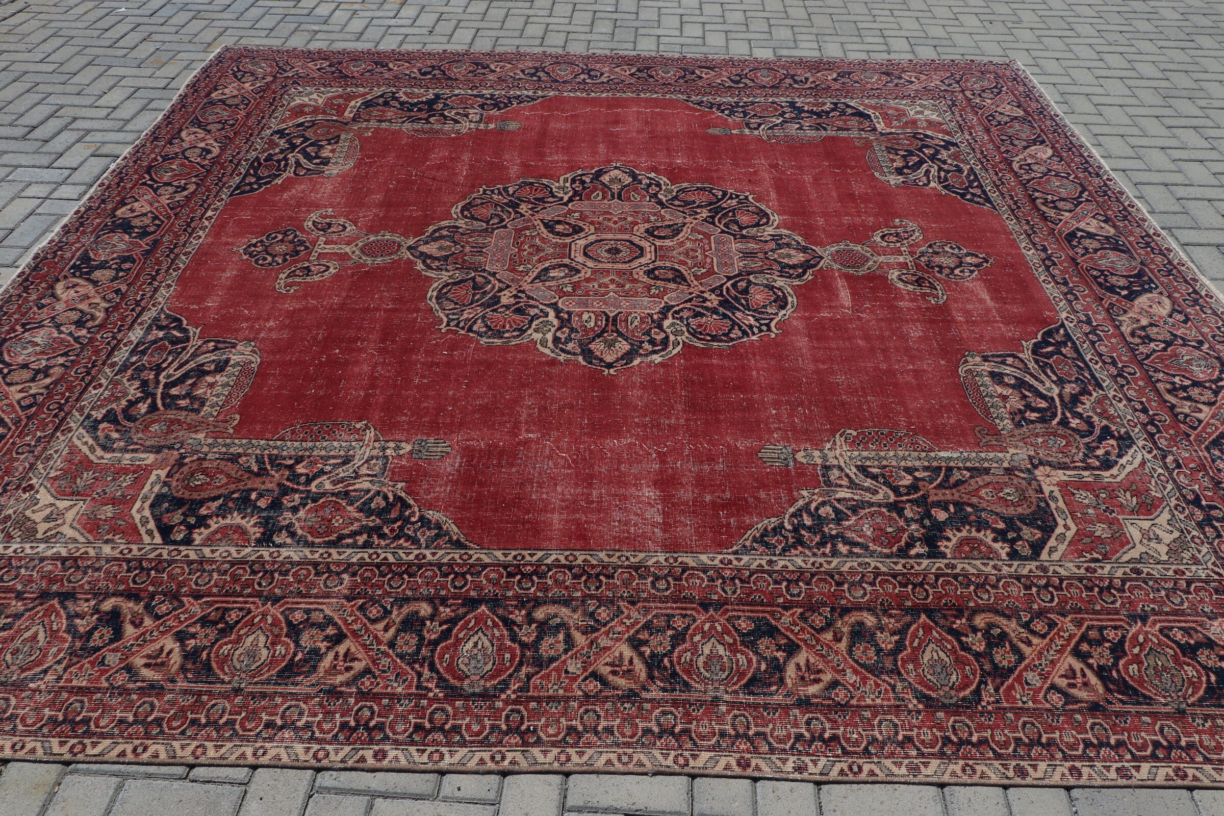 Living Room Rug, 11x11.2 ft Oversize Rug, Vintage Rug, Red Wool Rugs, Oriental Rug, Eclectic Rug, Turkish Rugs, Salon Rug