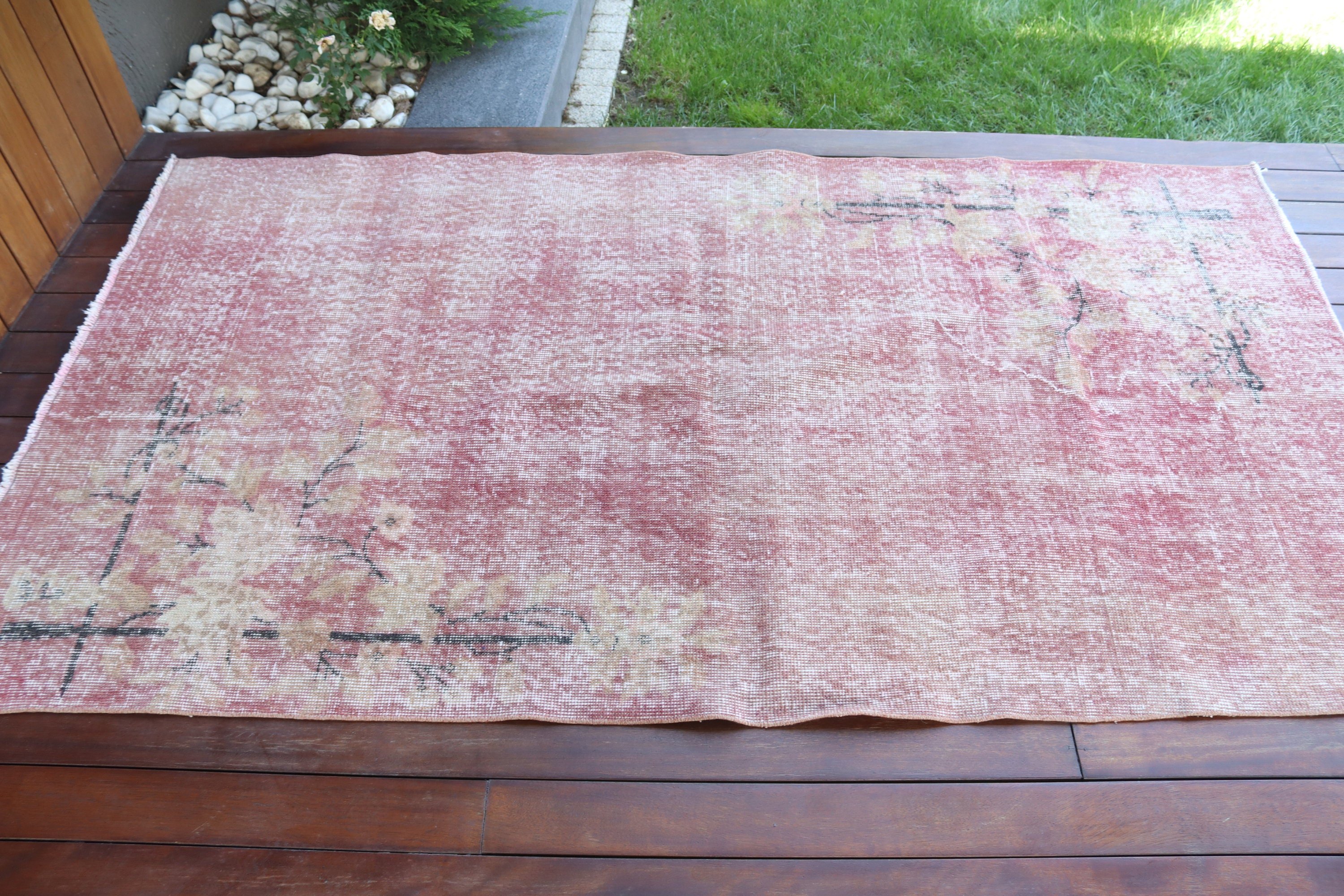 Turkish Rug, Red Antique Rug, Large Area Rug Rugs, 3.7x6.8 ft Area Rug, Vintage Rugs, Indoor Rug, Nursery Rug, Moroccan Rug, Statement Rugs