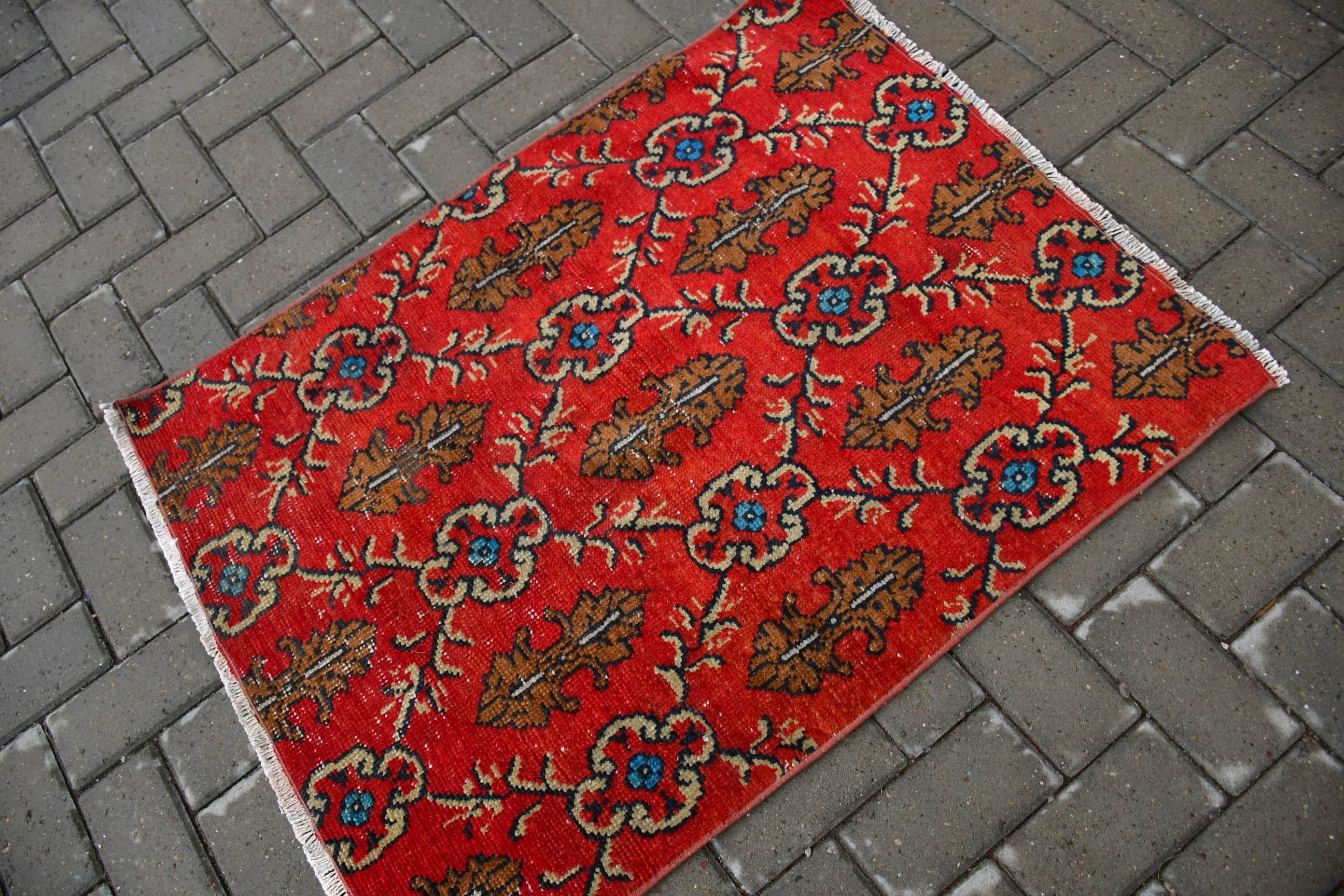 2.7x3.6 ft Small Rug, Red Oriental Rugs, Oriental Rug, Nursery Rugs, Vintage Rug, Entry Rug, Turkish Rugs, Rugs for Door Mat