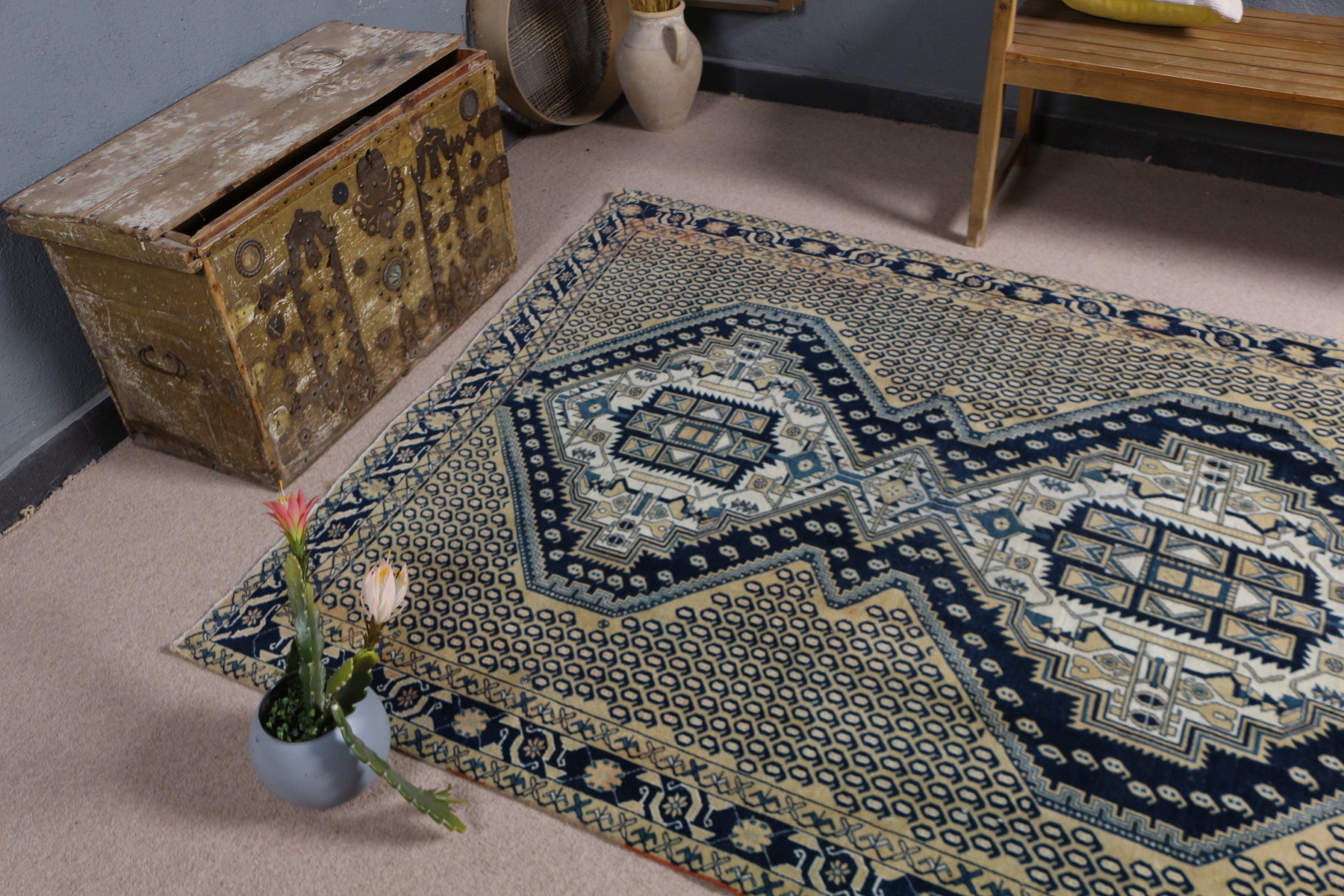 Vintage Area Rugs, Turkish Rugs, Wool Rug, 5x6.6 ft Area Rug, Aztec Rugs, Vintage Rug, Bedroom Rug, Dining Room Rugs, Brown Floor Rugs