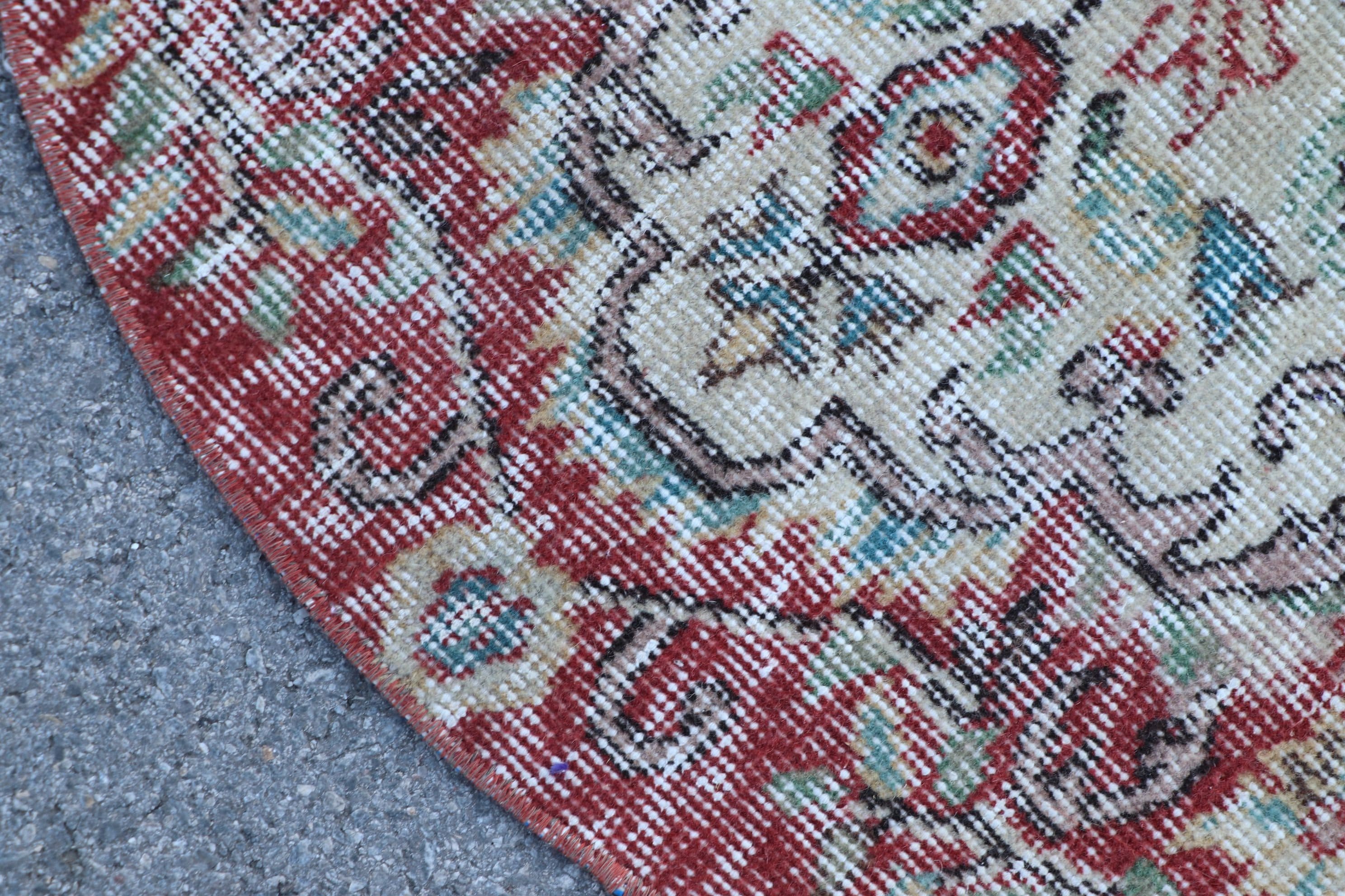 Red Home Decor Rug, Oriental Rug, Nursery Rug, Oushak Rug, Turkish Rug, Car Mat Rugs, 3x3 ft Small Rugs, Vintage Rugs, Rugs for Entry