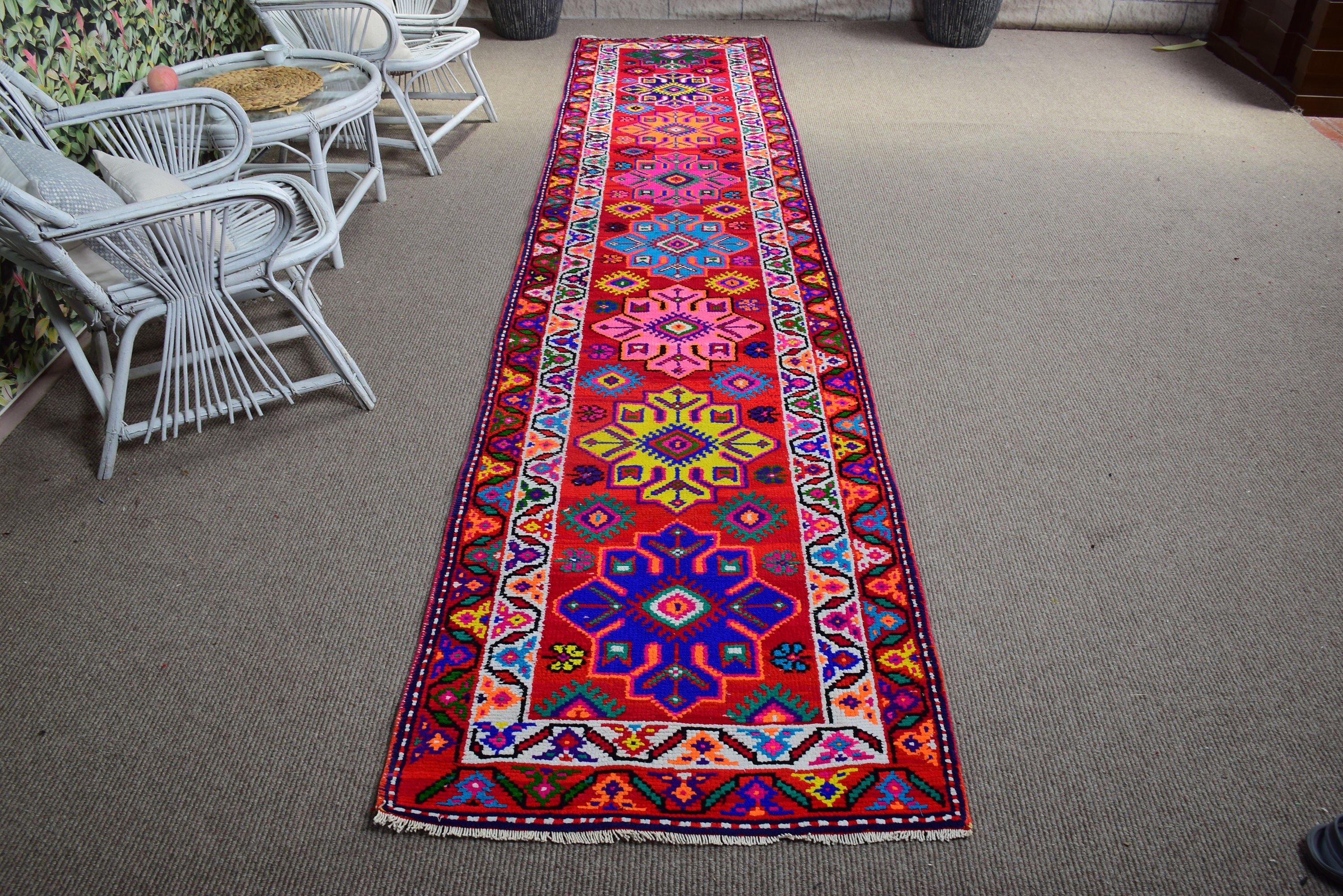 El Dokuma Halılar, Türk Halısı, 2.9x13.6 ft Runner Halıları, Beni Ourain Runner Halısı, Lüks Halılar, Düz Dokuma Halı, Vintage Halılar, Kırmızı Geometrik Halı