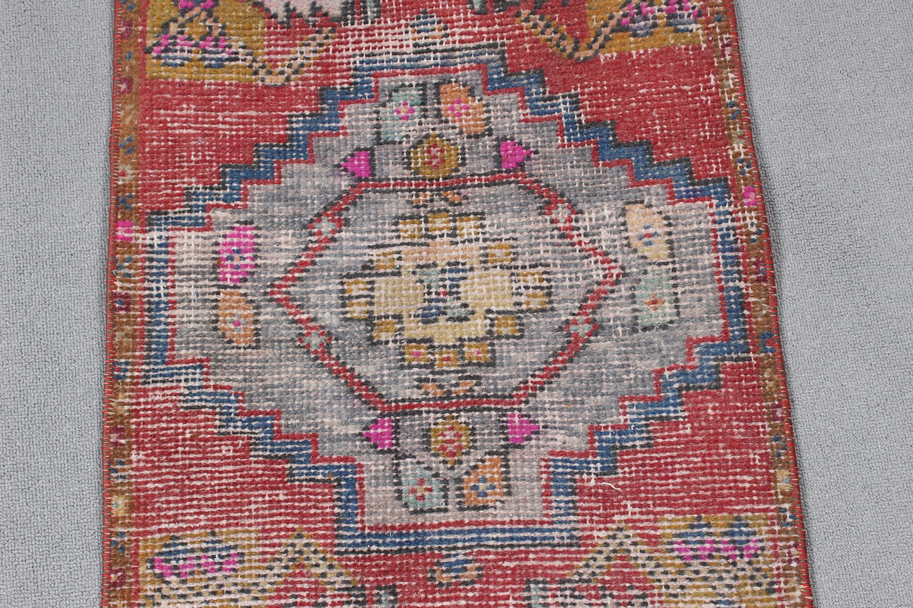 Kırmızı Nötr Halılar, 1.5x2.9 ft Küçük Halı, Mutfak Halıları, Giriş Halıları, Banyo Halısı, Vintage Halılar, Yün Halılar, Türk Halısı, Yatak Odası Halısı