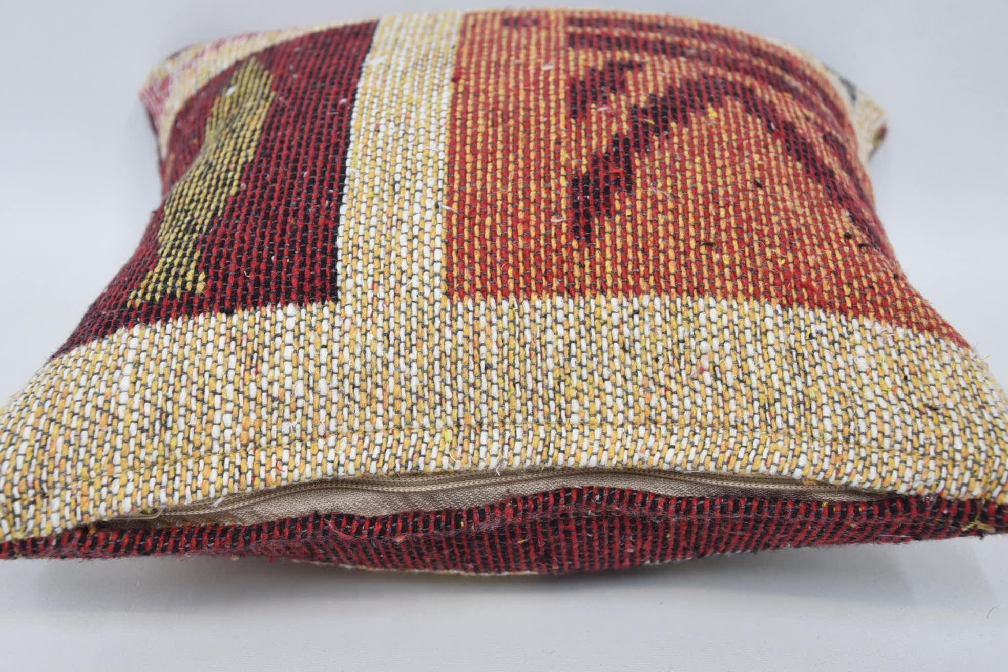 Vintage Kilim Throw Pillow, Nomadic Pillow Cover, 12"x12" Red Cushion, Kilim Cushion Sham, Retro Pillow Sham, Boho Pillow Sham Cover