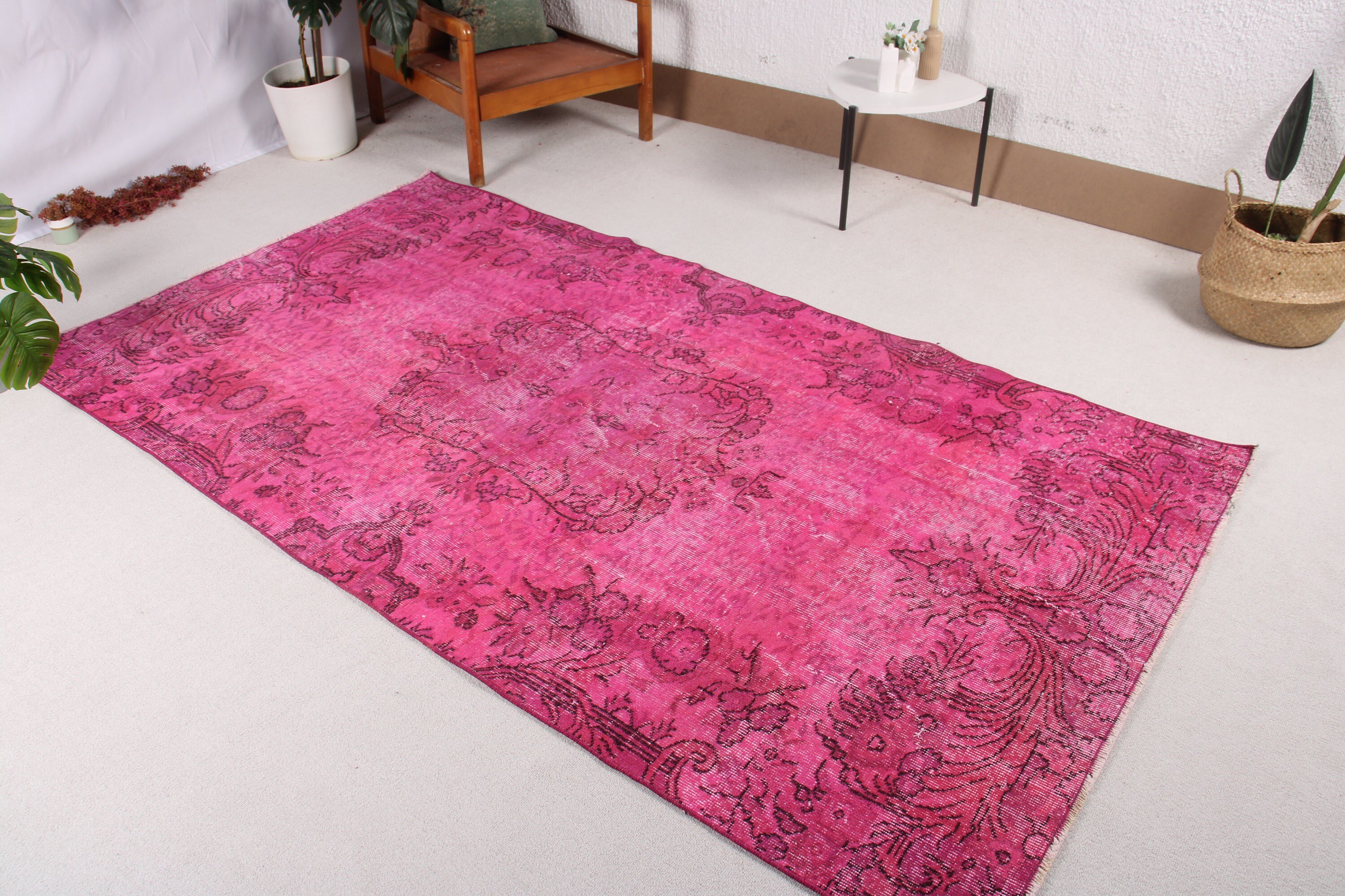 Handwoven Rug, Turkish Rugs, Kitchen Rugs, Luxury Rug, Pink  4.4x8.1 ft Area Rugs, Tribal Rug, Dining Room Rug, Vintage Rugs